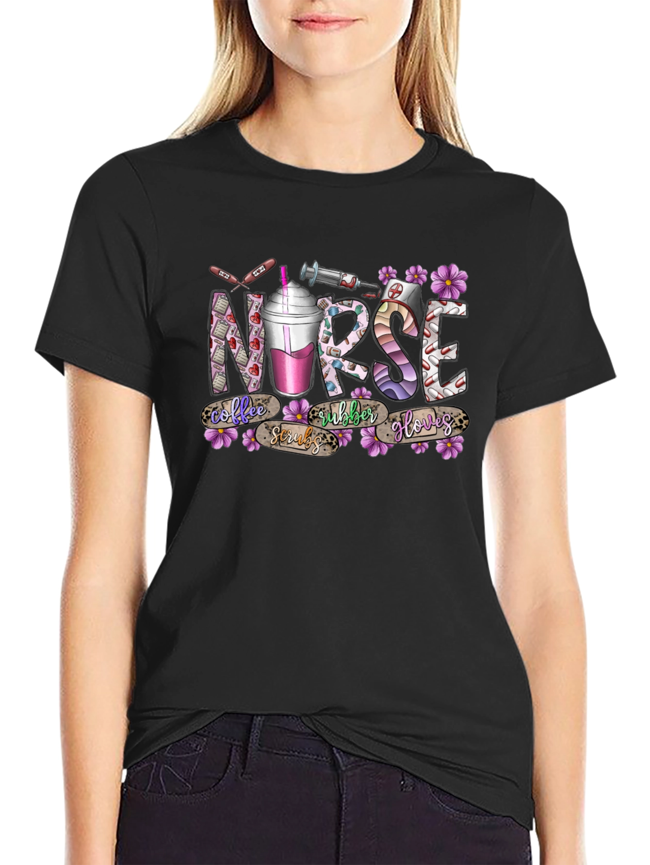 Nurse Coffee Scrubs Rubber Gloves T-Shirt