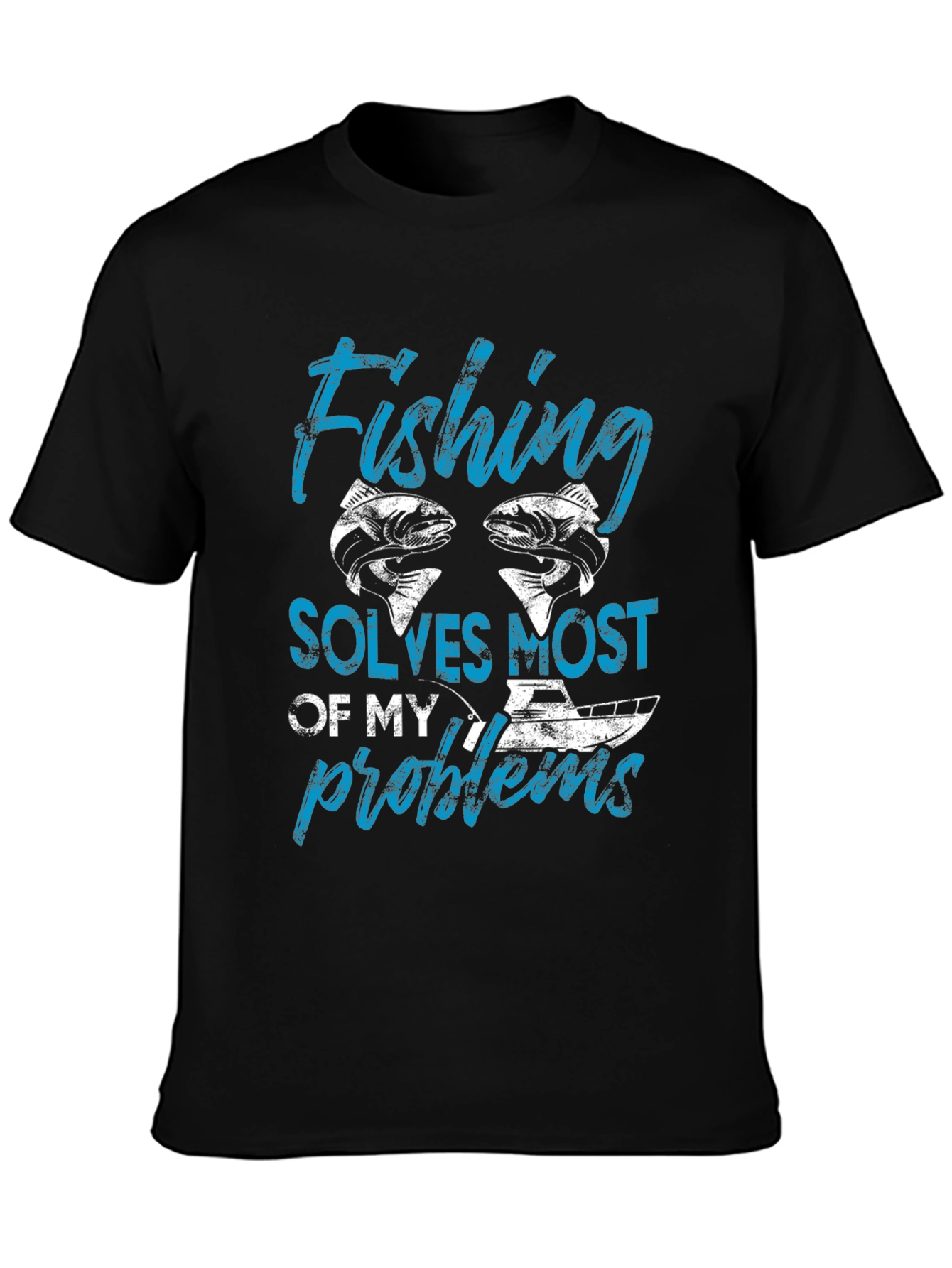 Fishing Solves Most of My Problems Black T-Shirt