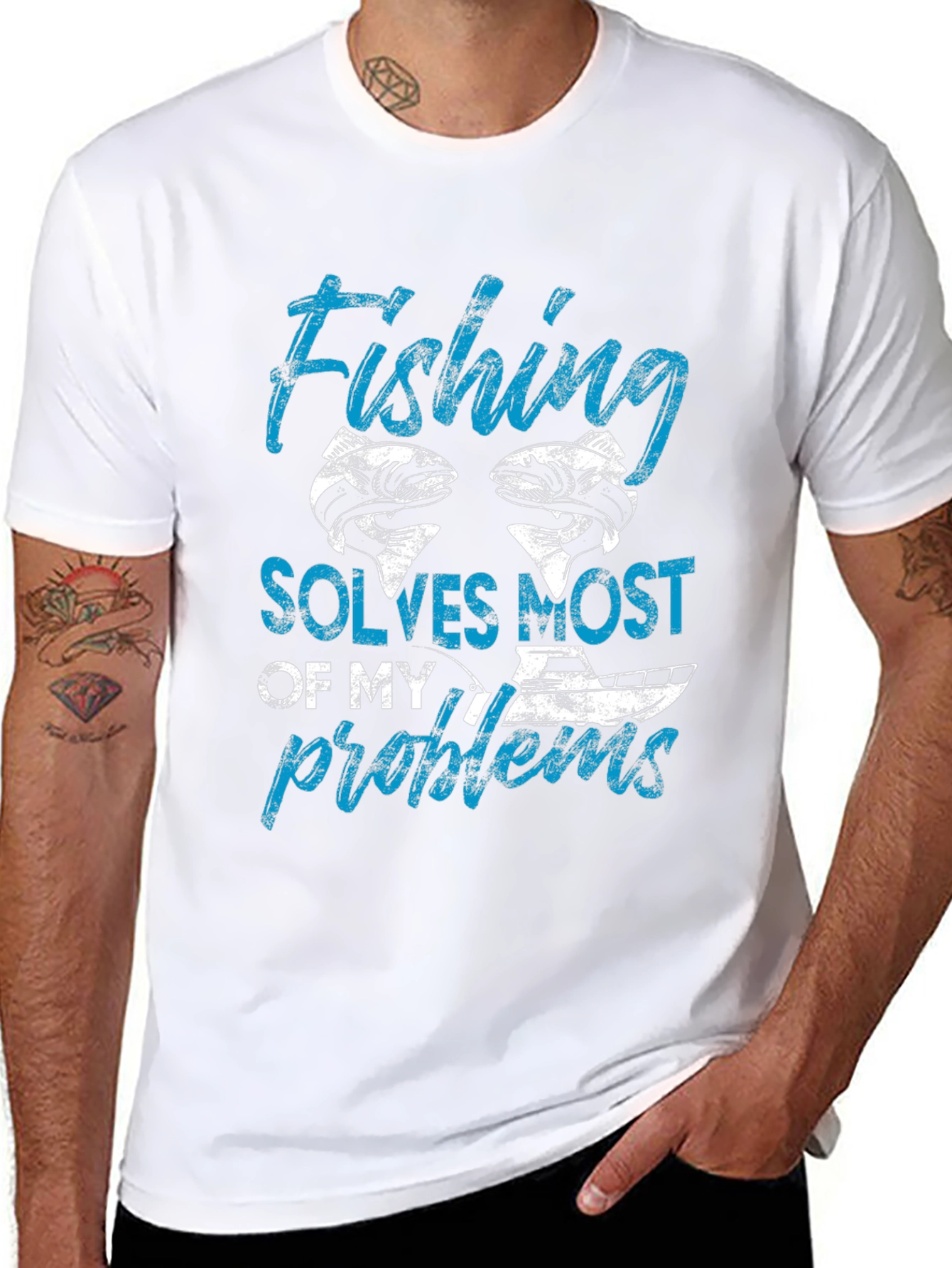 Fishing Solves Most of My Problems Black T-Shirt