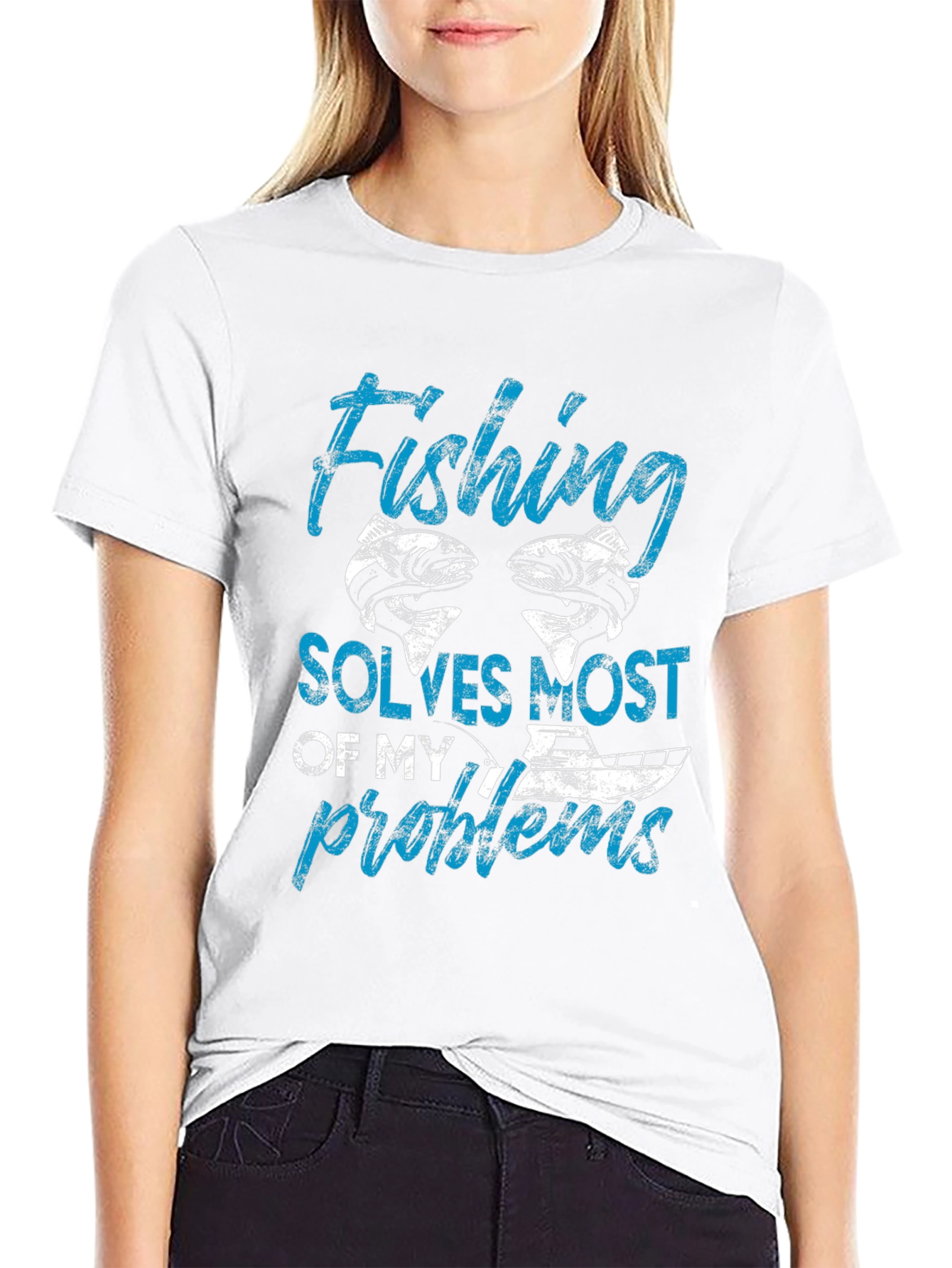 Fishing Solves Most of My Problems Black T-Shirt