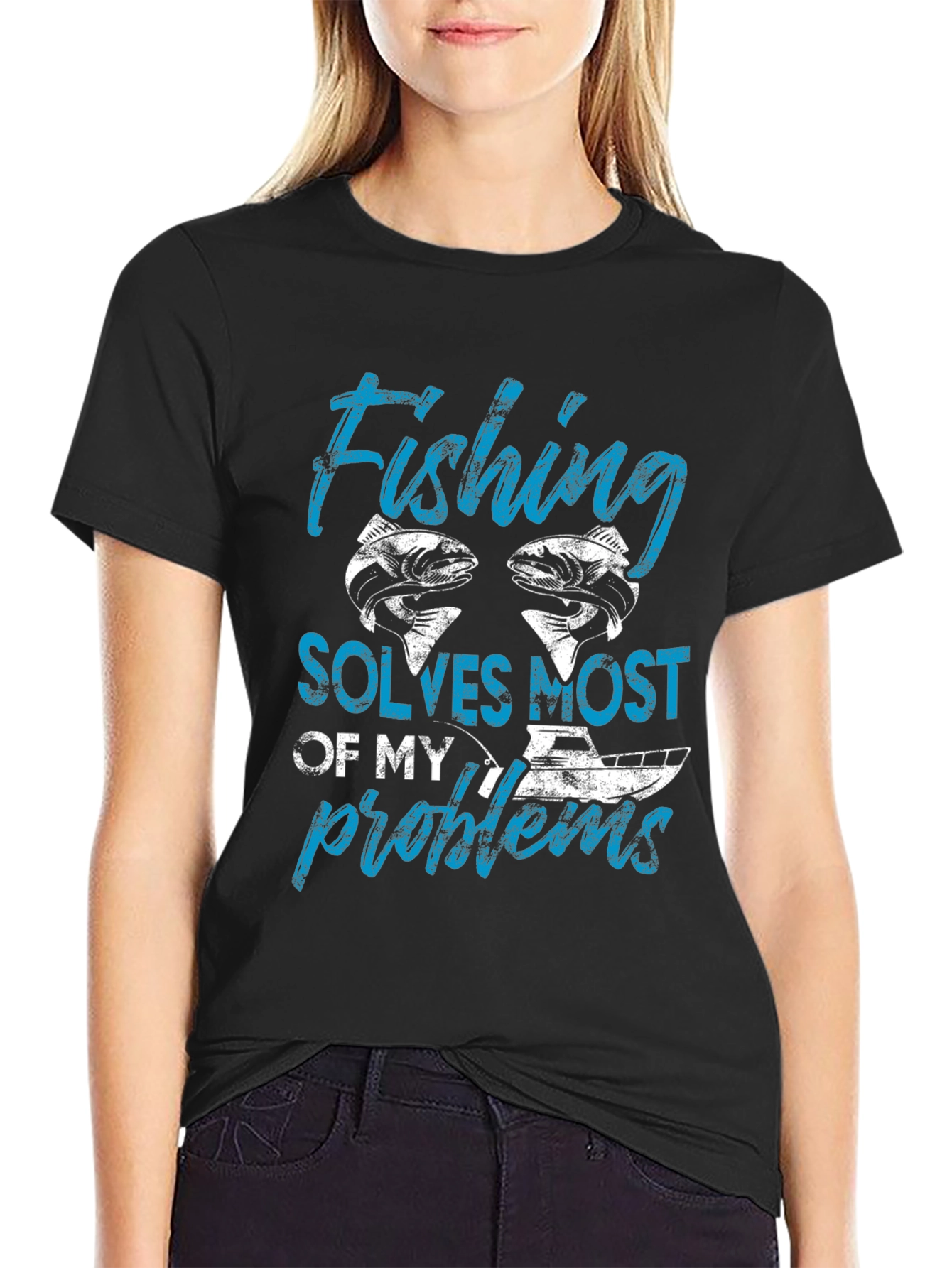 Fishing Solves Most of My Problems Black T-Shirt