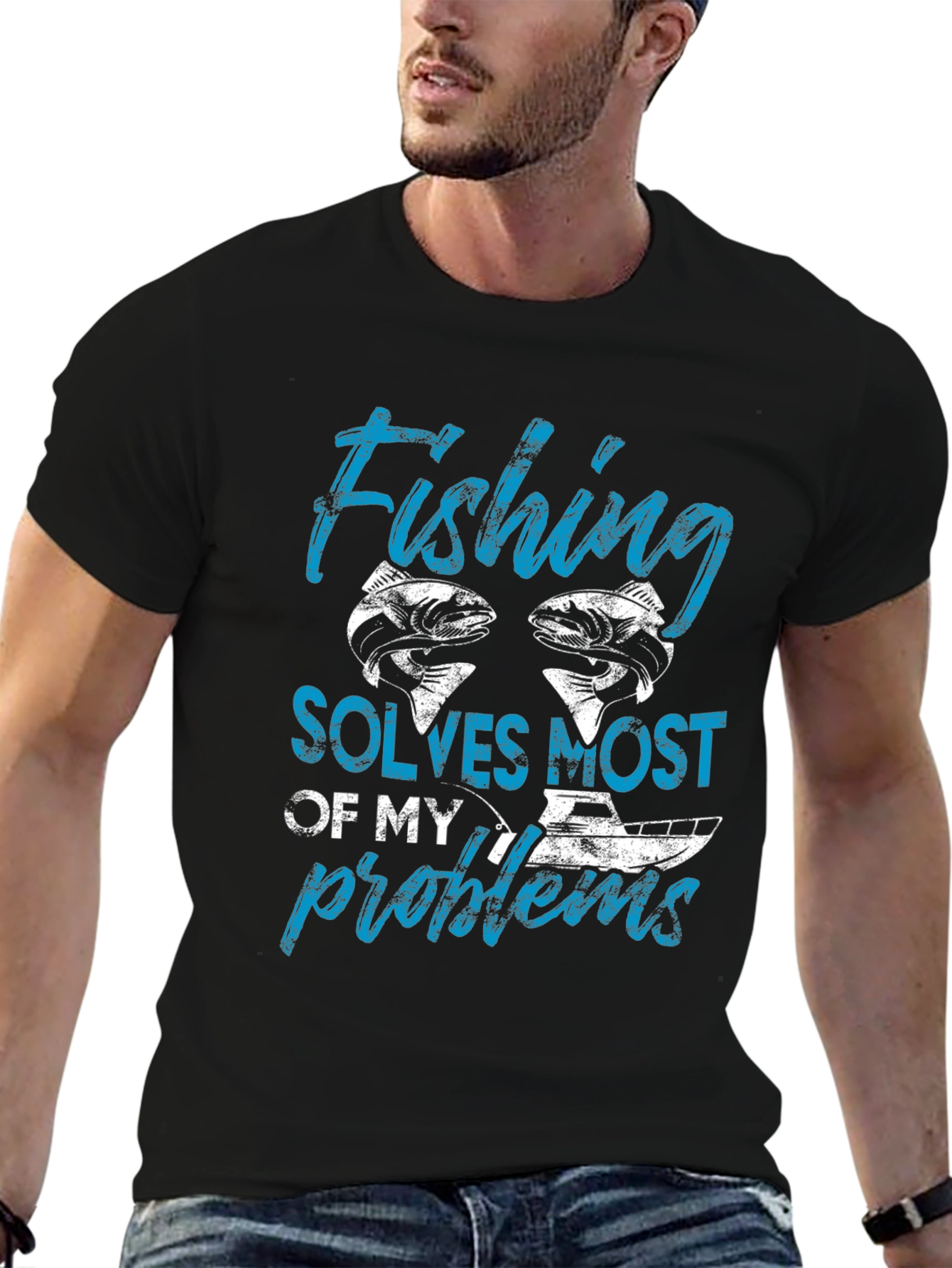 Fishing Solves Most of My Problems Black T-Shirt