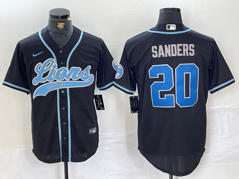 Men's Detroit Lions Barry Sanders #20 Black Player Game Jerseys