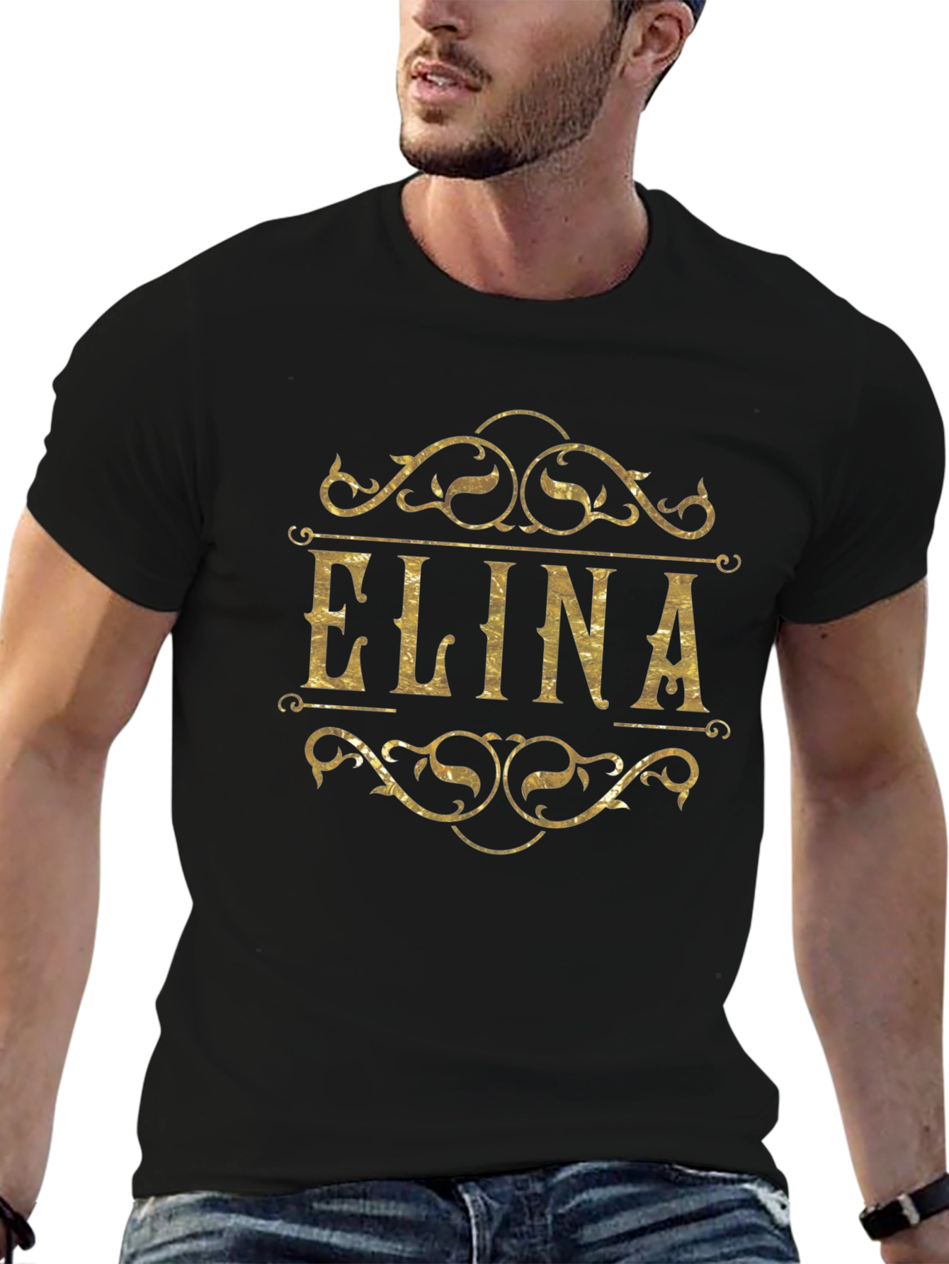 Personalized ELINA Gold Style Black T-Shirt