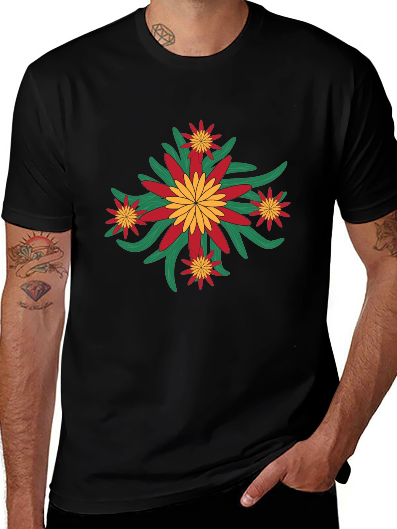 Floral Graphic Print Crew Neck Tee