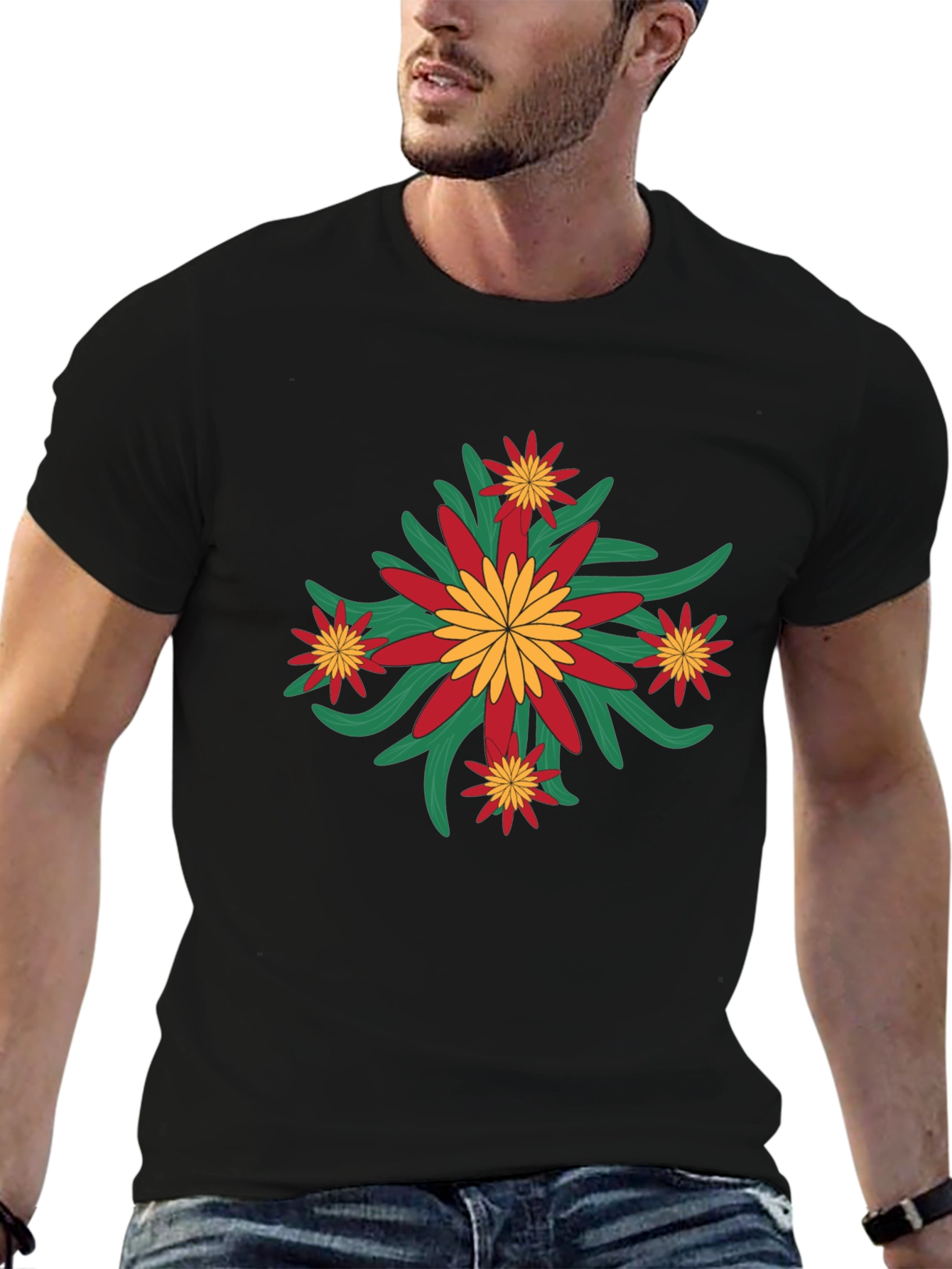 Floral Graphic Print Crew Neck Tee