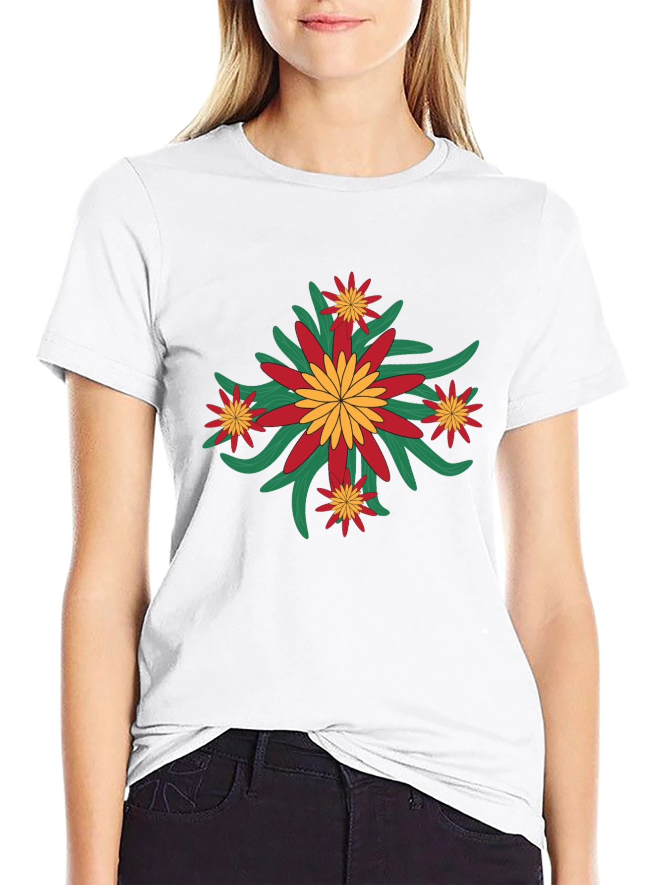 Floral Graphic Print Crew Neck Tee