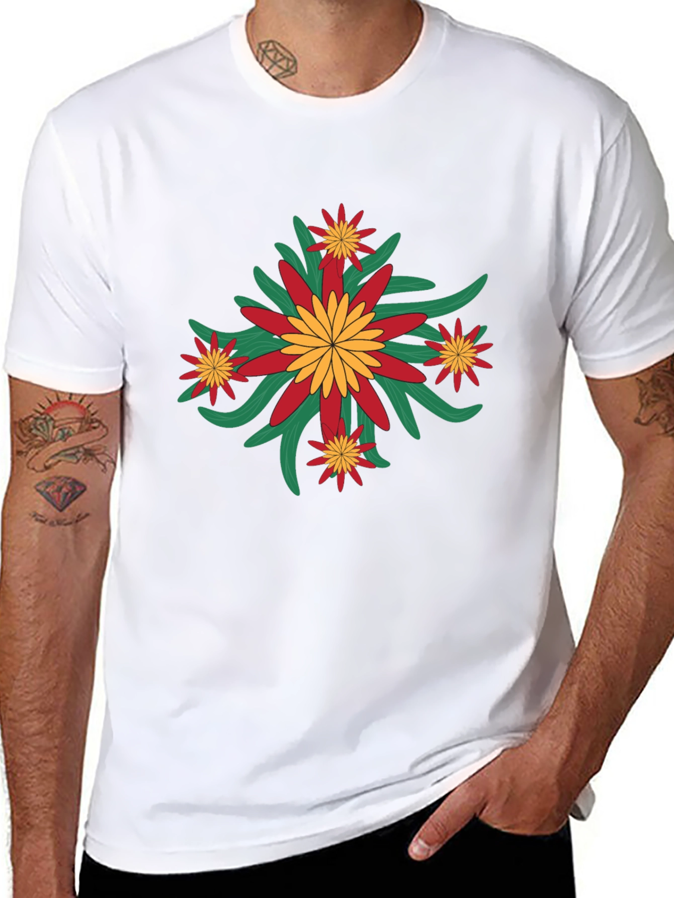 Floral Graphic Print Crew Neck Tee
