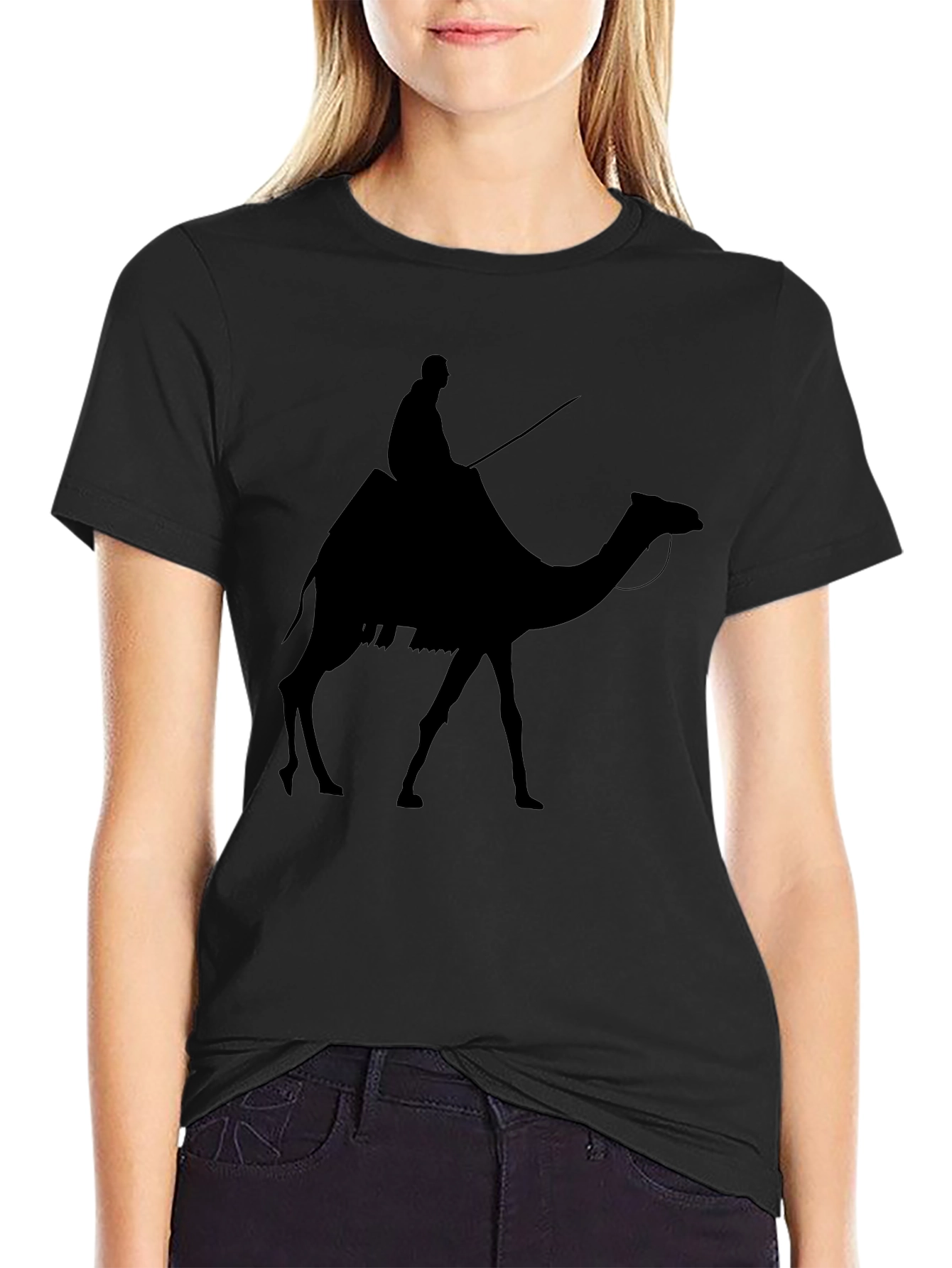 Camel Rider Black T-Shirt Novelty Desert Traveler Tee