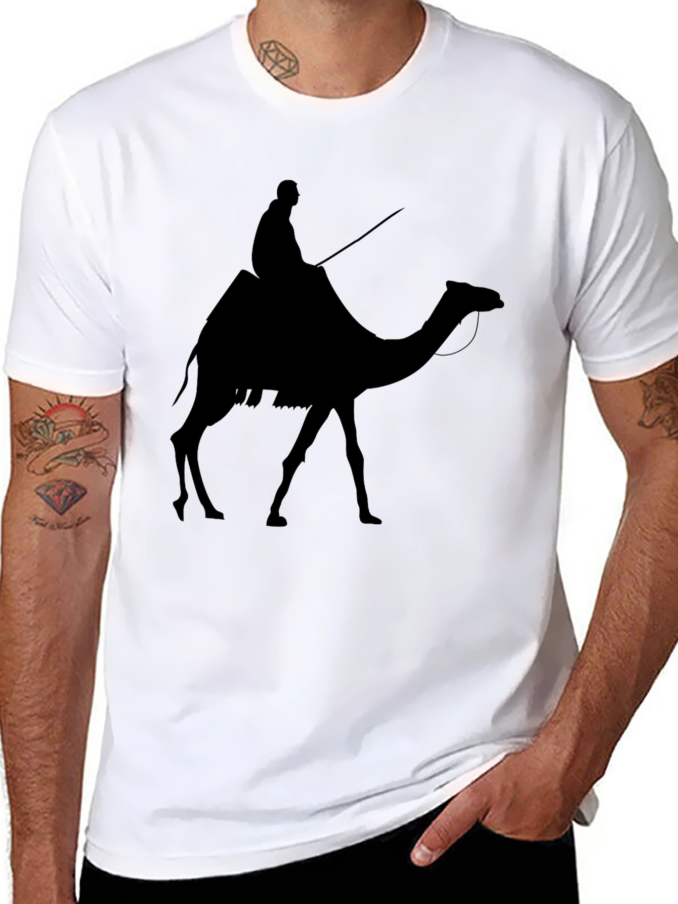 Camel Rider Black T-Shirt Novelty Desert Traveler Tee