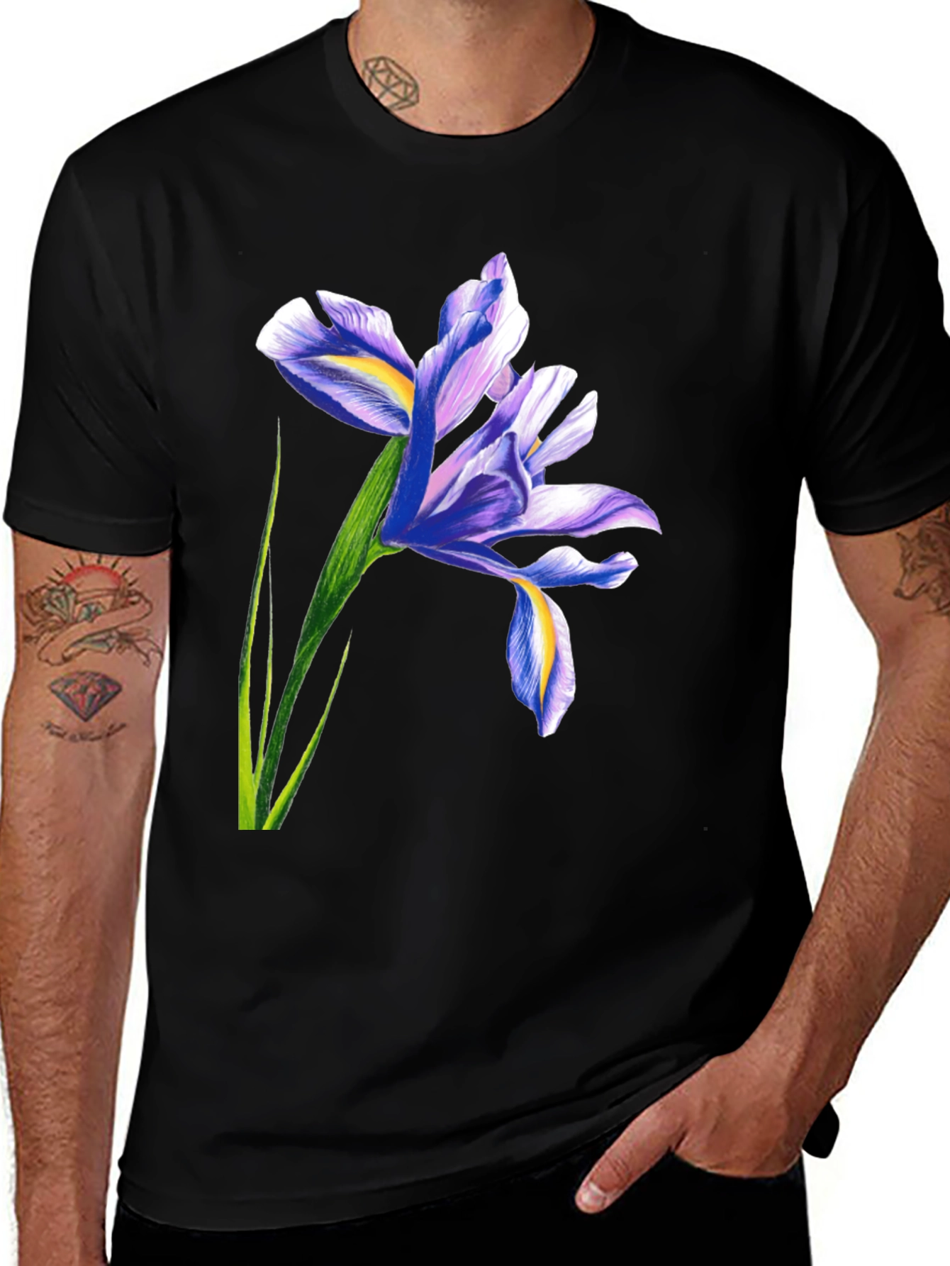 Iris Flower Graphic Black T-Shirt