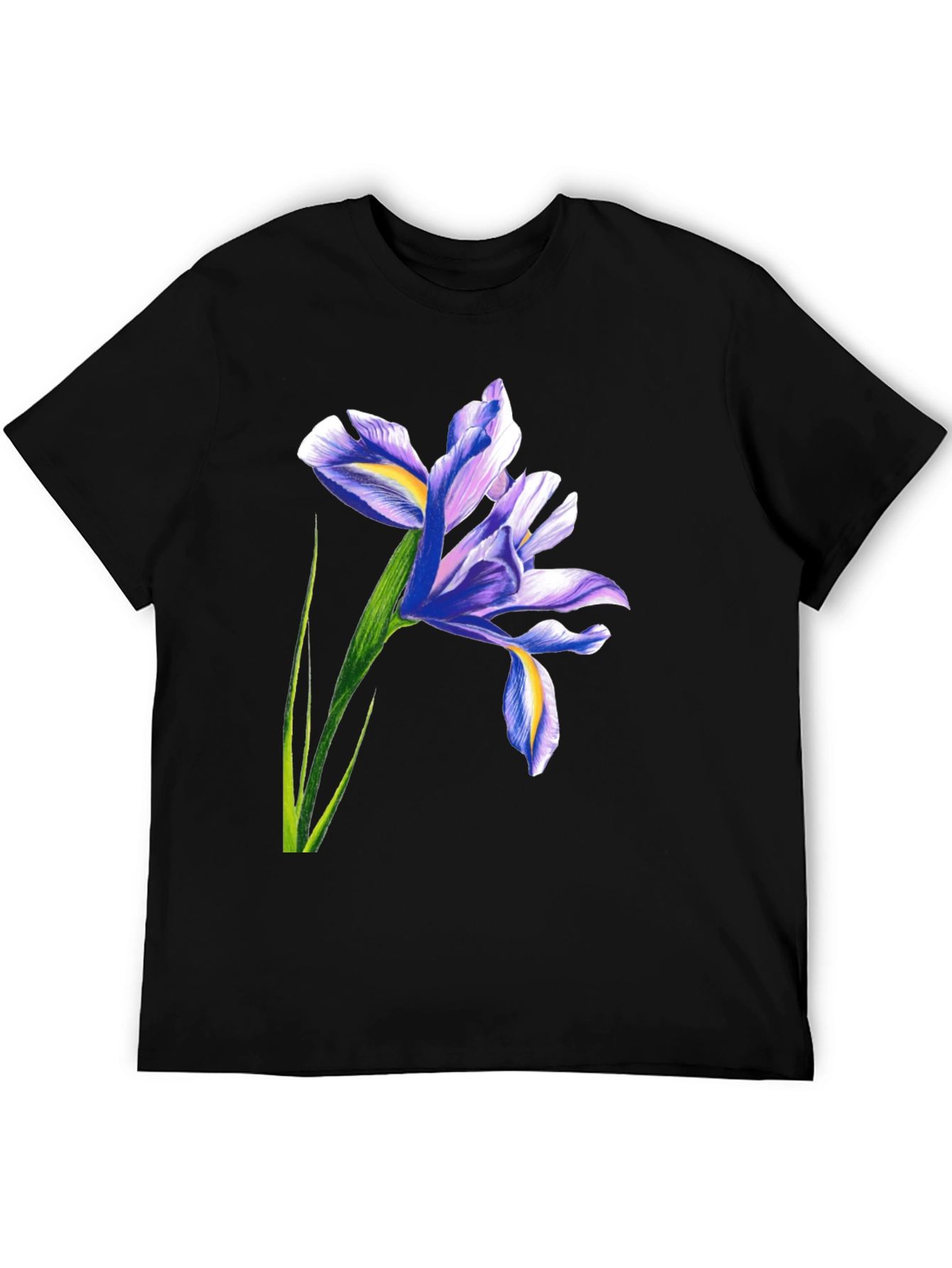 Iris Flower Graphic Black T-Shirt