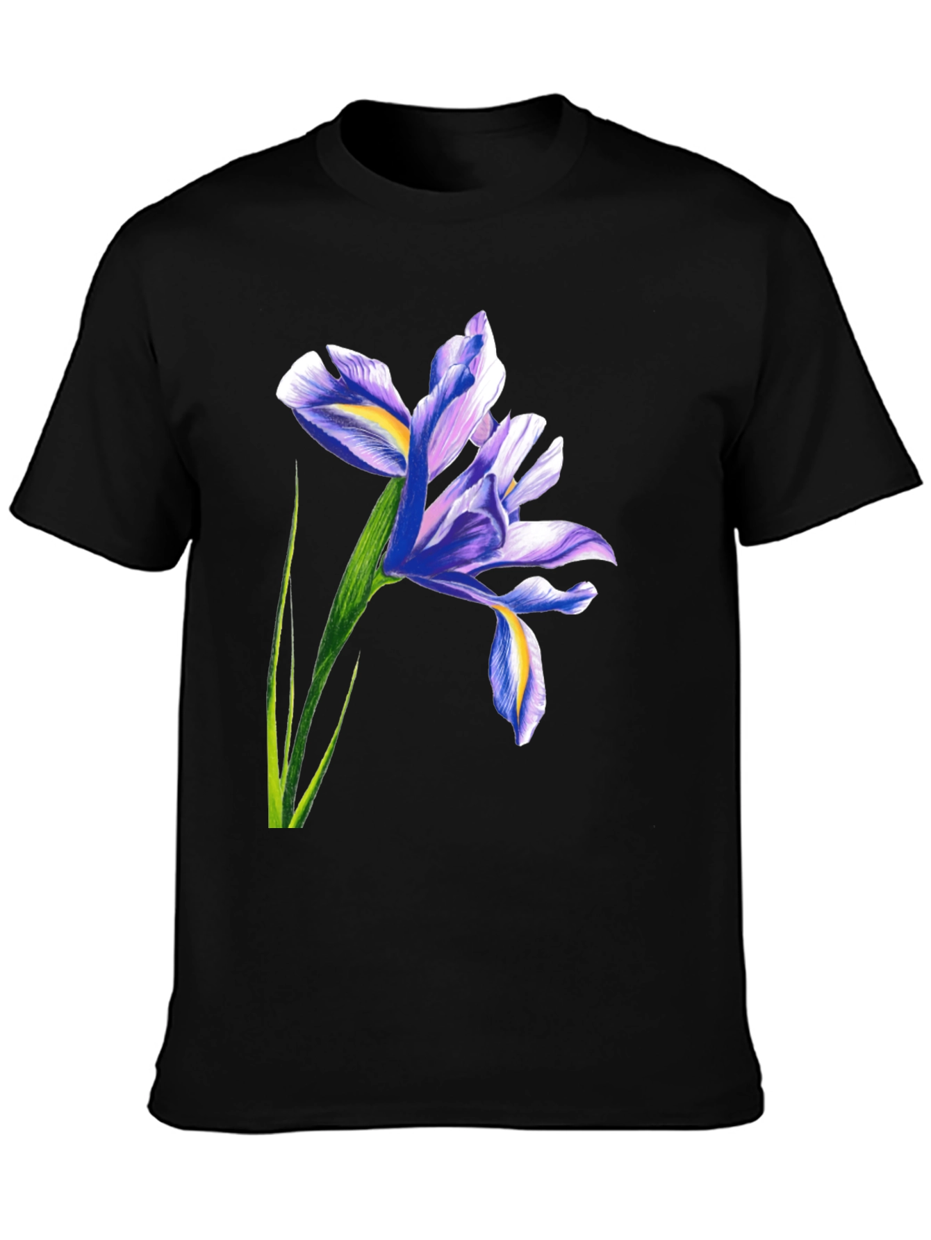Iris Flower Graphic Black T-Shirt