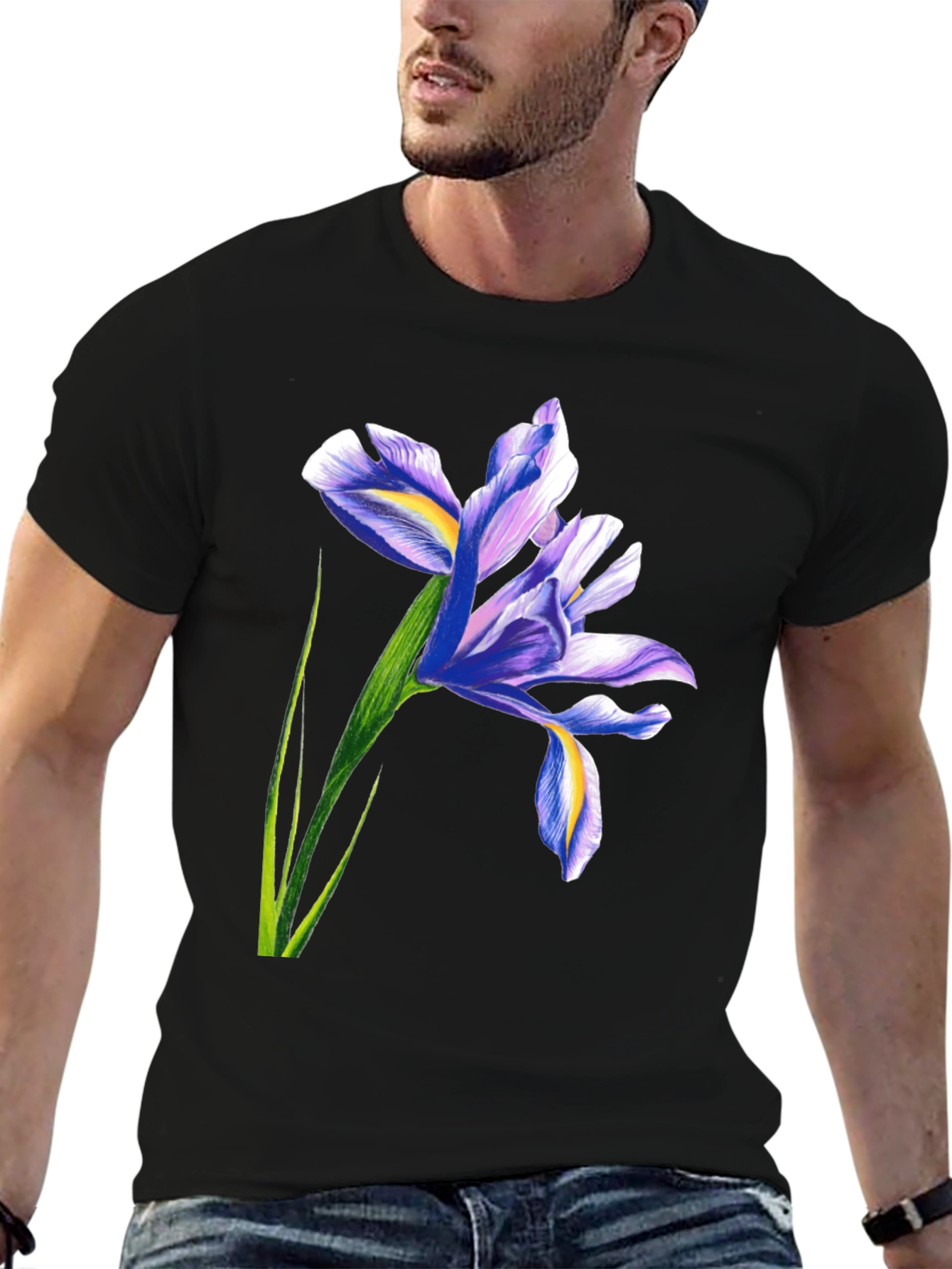 Iris Flower Graphic Black T-Shirt