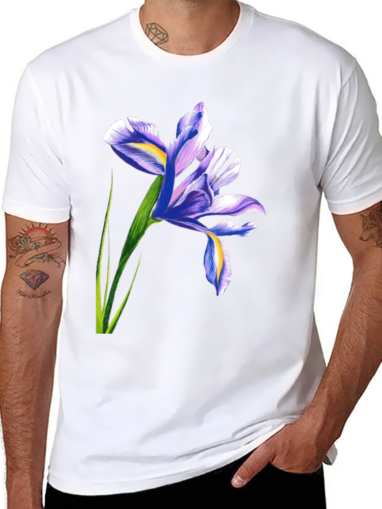 Iris Flower Graphic Black T-Shirt