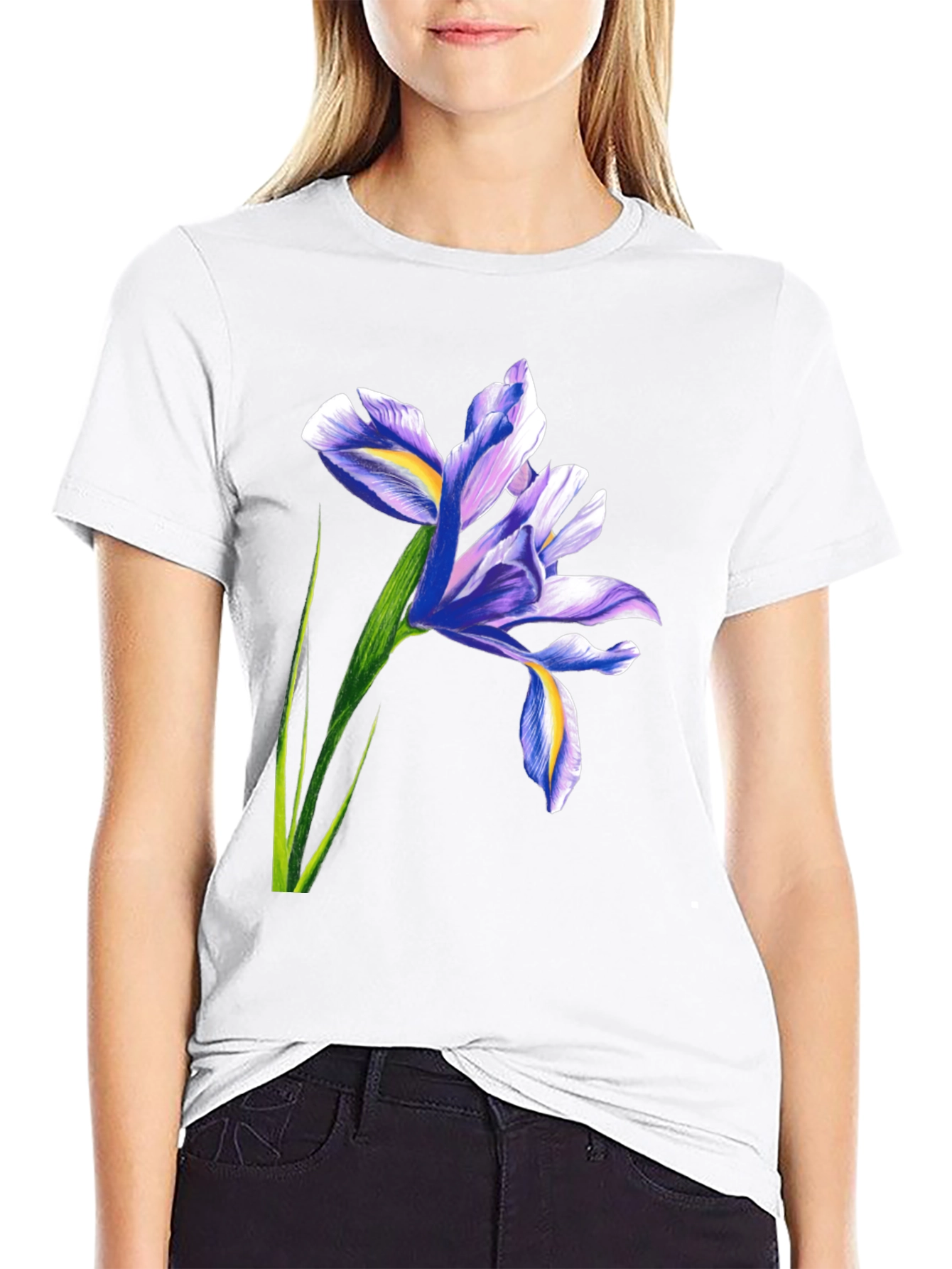 Iris Flower Graphic Black T-Shirt