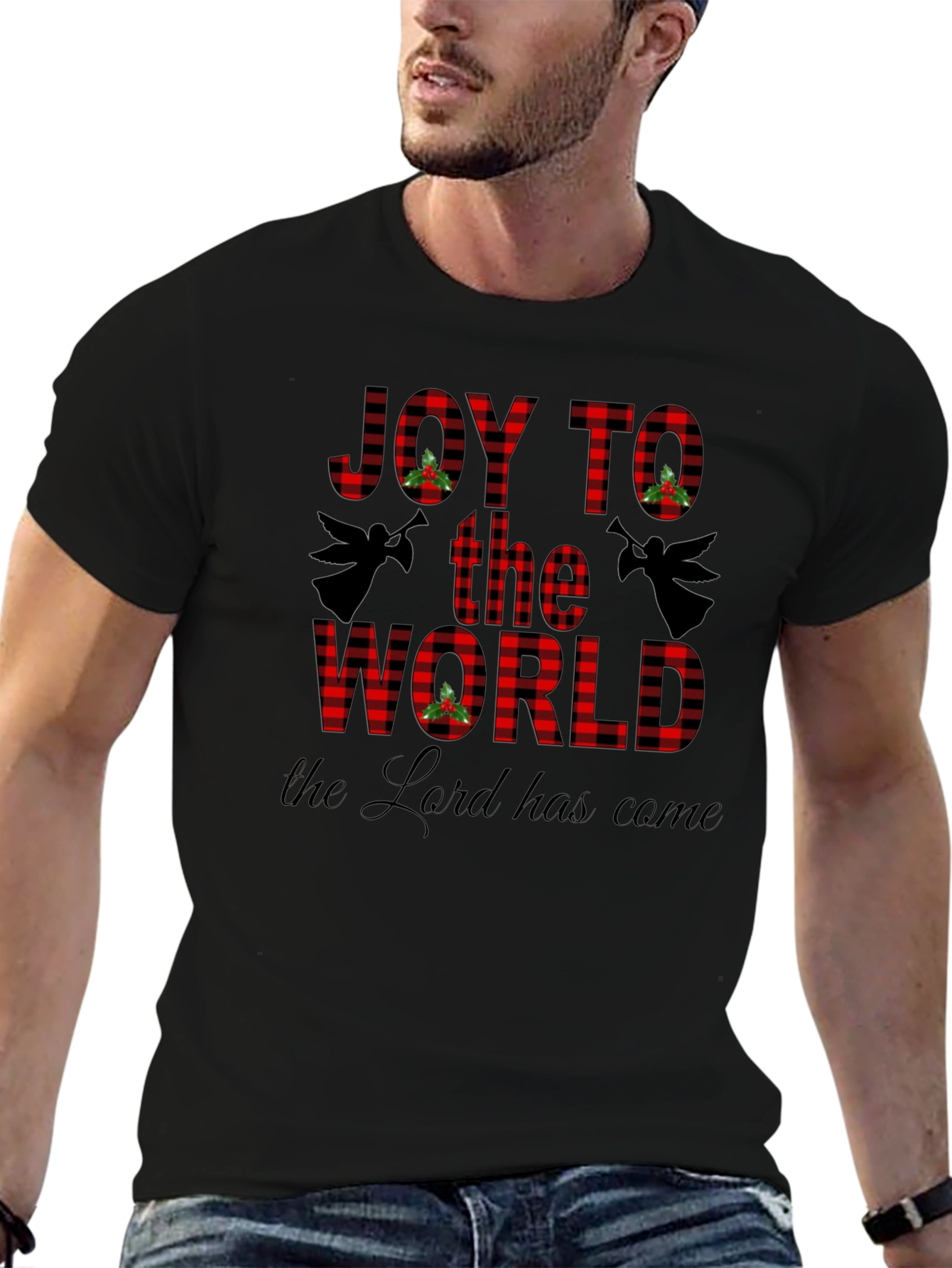 Joy to the World Buffalo Plaid Christmas T-Shirt