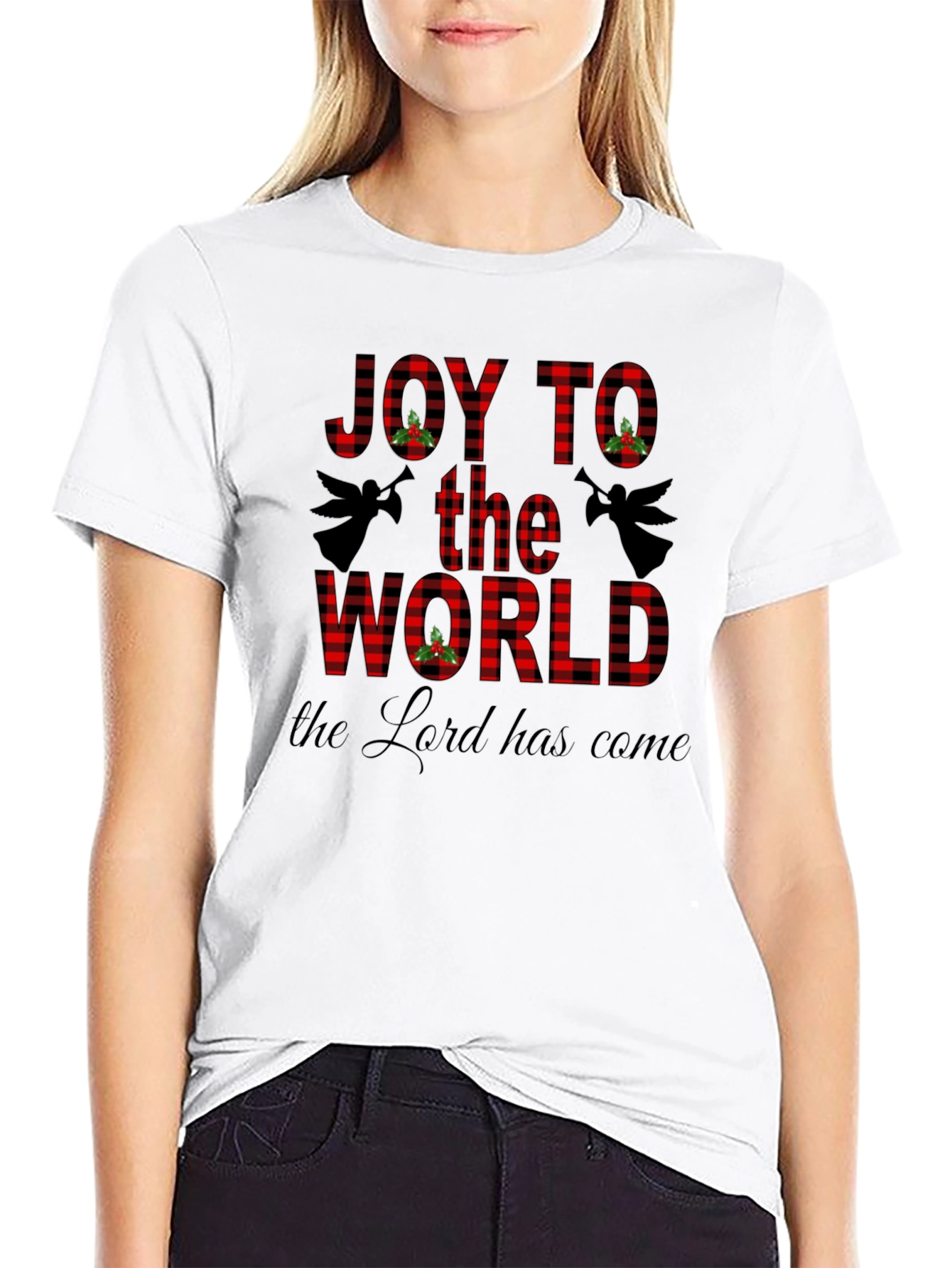 Joy to the World Buffalo Plaid Christmas T-Shirt