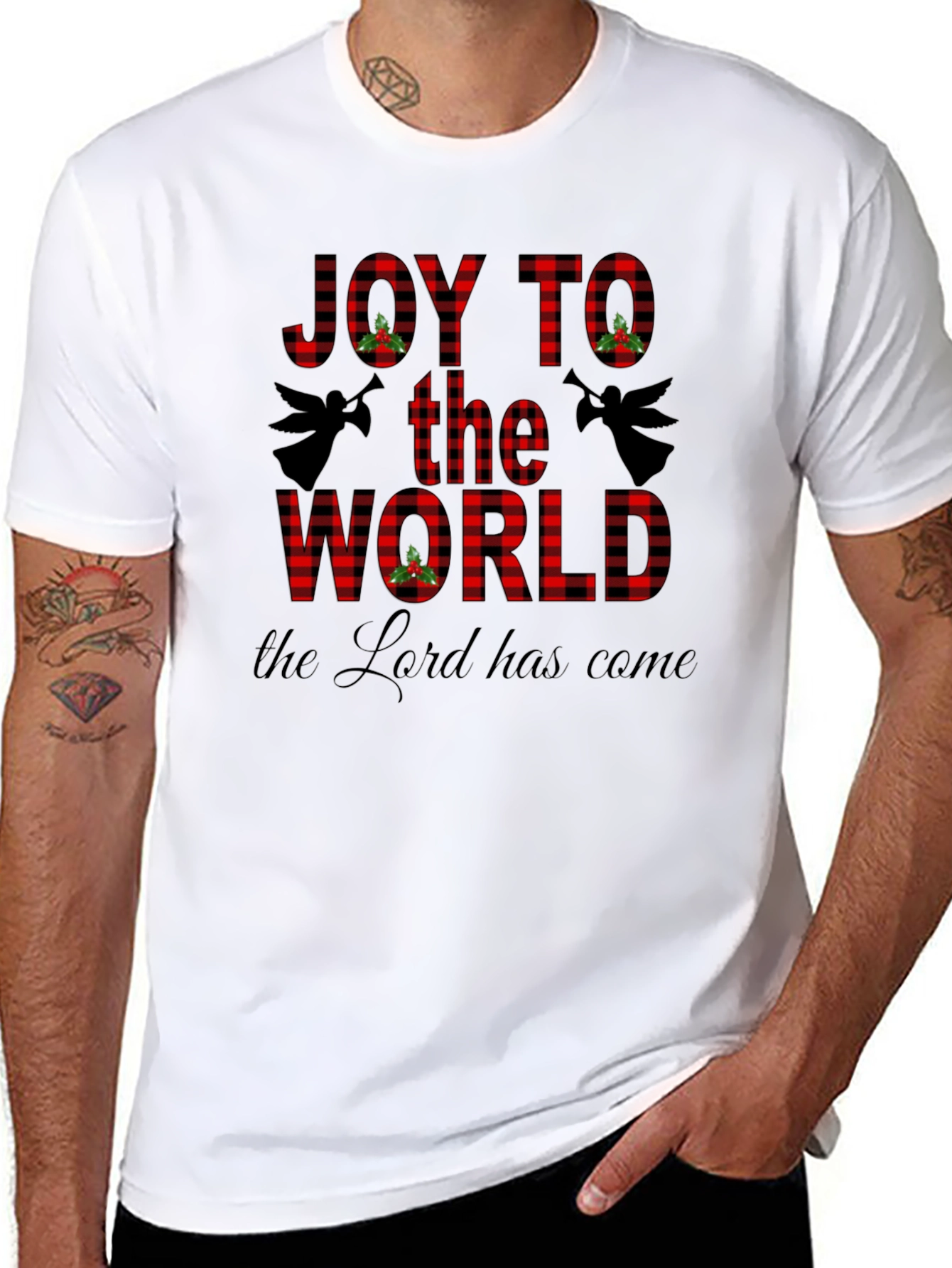 Joy to the World Buffalo Plaid Christmas T-Shirt