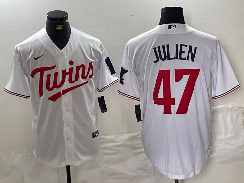 Men's Minnesota Twins Edouard Julien #47 White Home Replica Player Jerseys