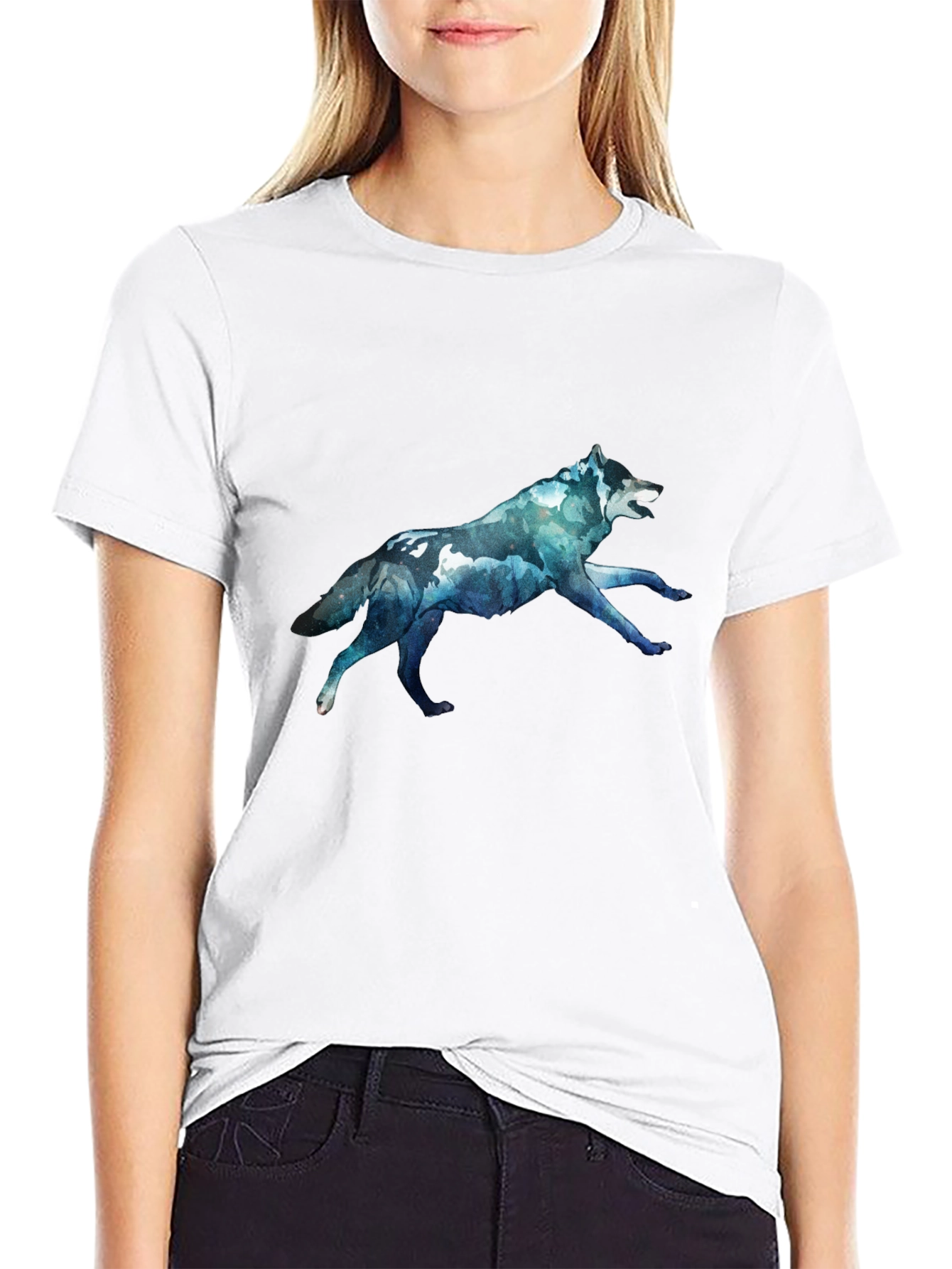 Mens Black T-Shirt with Wolf Graphic
