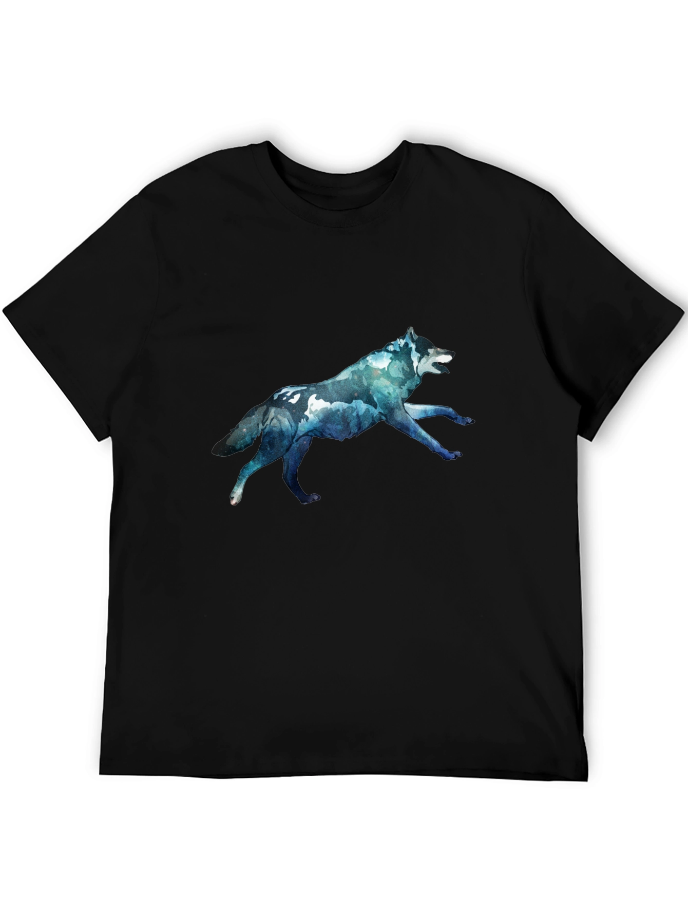 Mens Black T-Shirt with Wolf Graphic