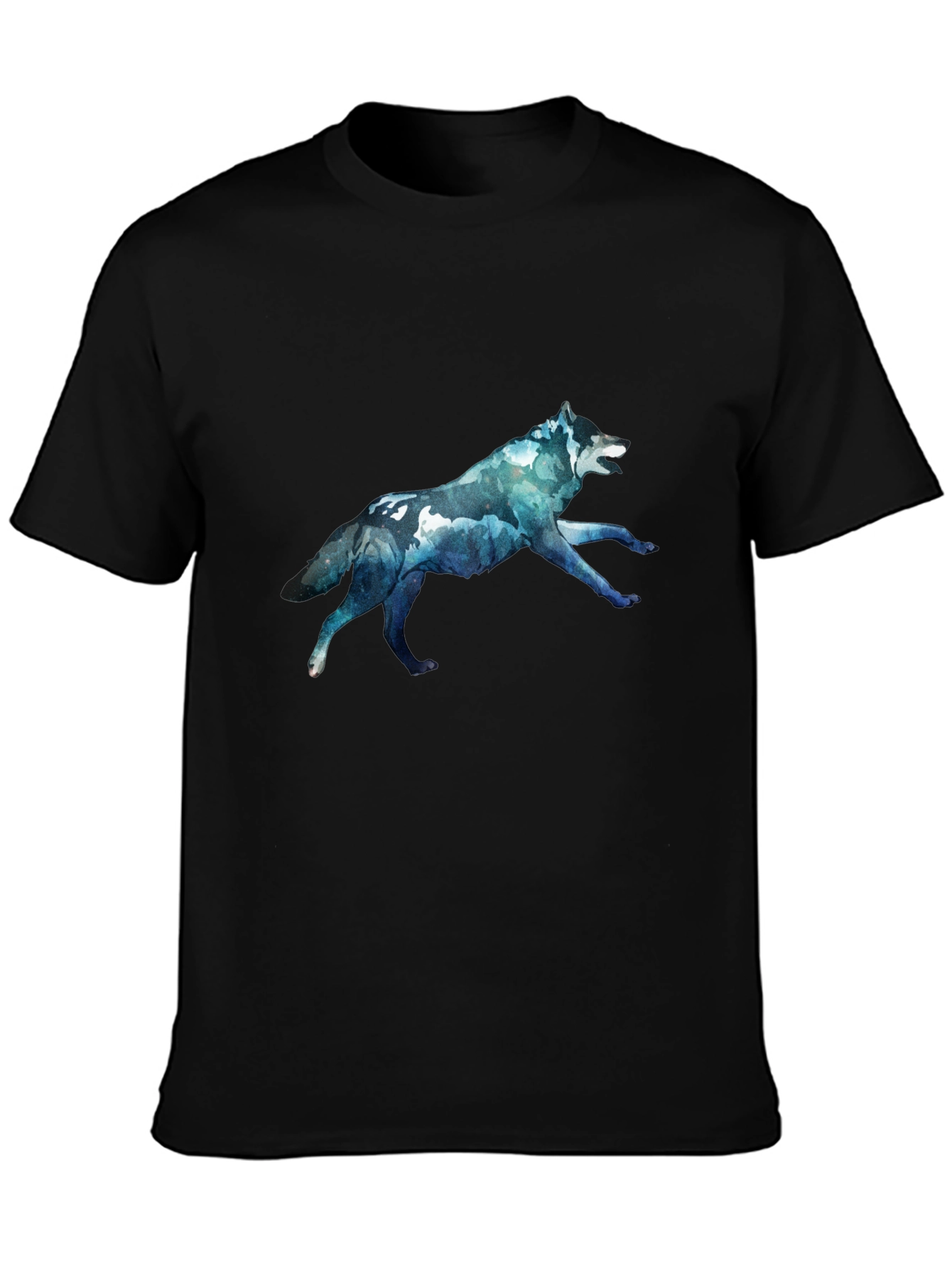 Mens Black T-Shirt with Wolf Graphic