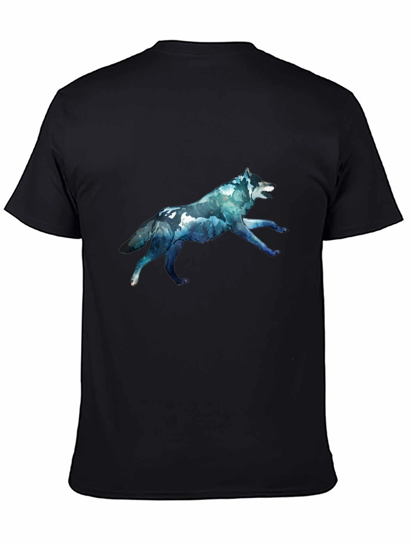 Mens Black T-Shirt with Wolf Graphic