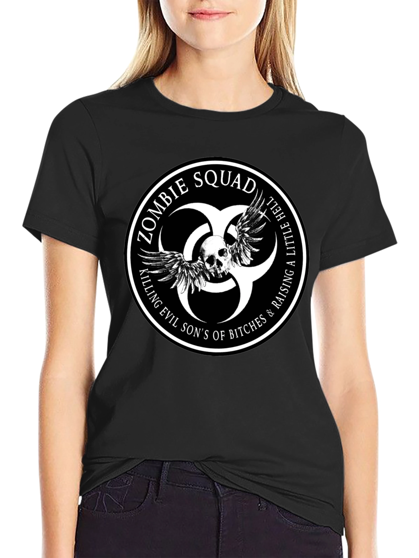 Zombie Squad Graphic Tee - Skull & Wings Design