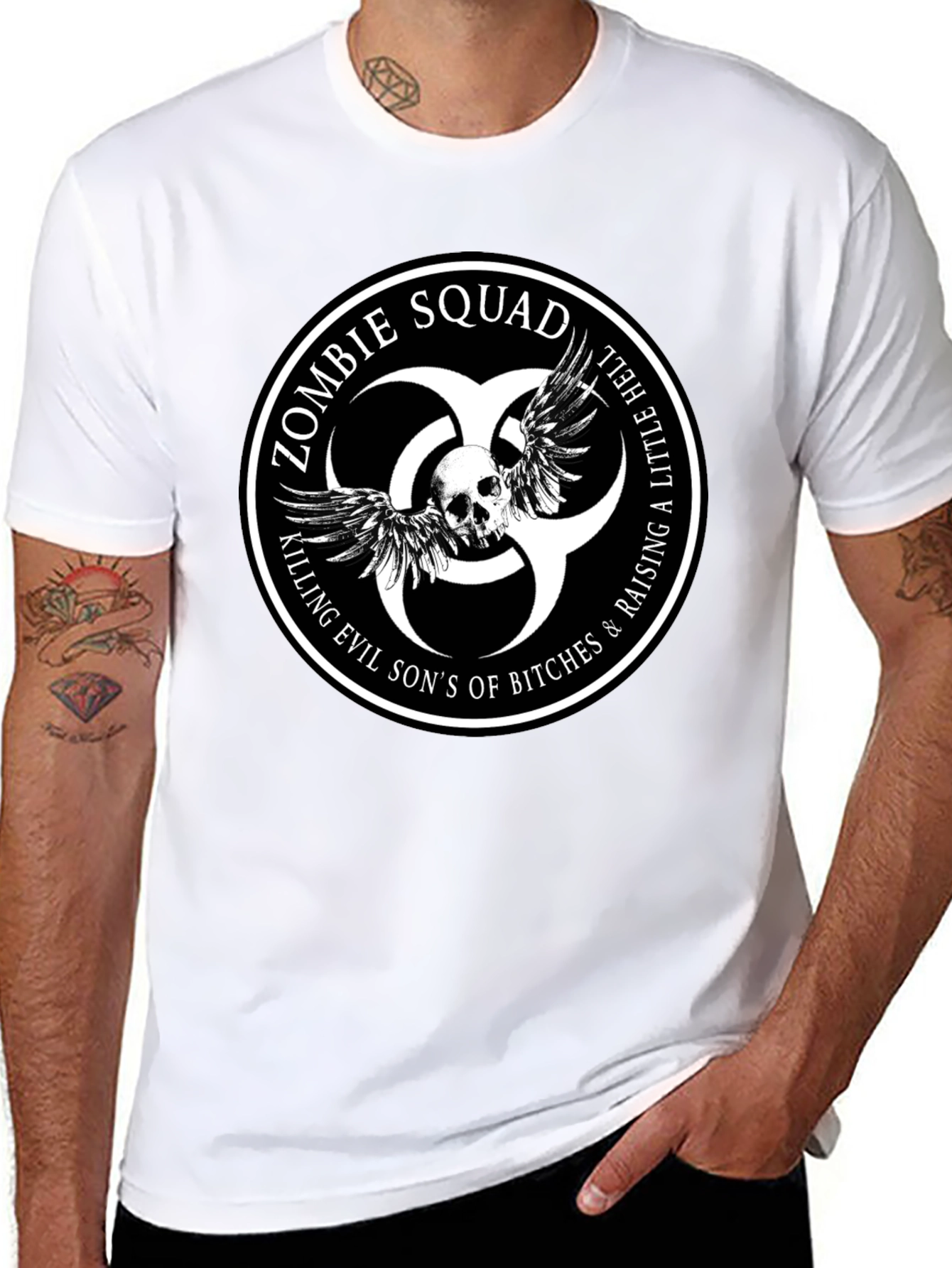 Zombie Squad Graphic Tee - Skull & Wings Design