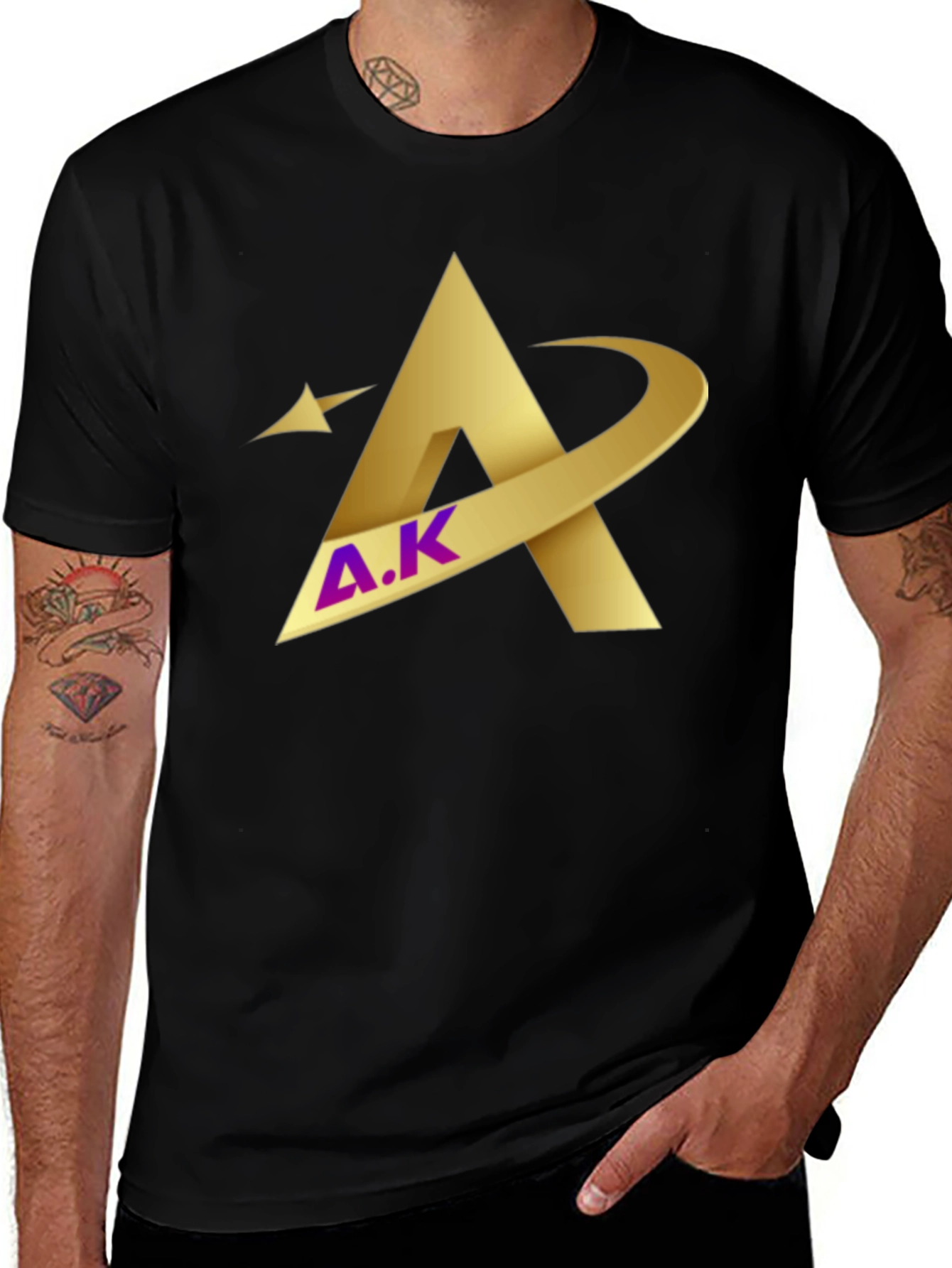 Modern Golden A.K Graphic Black T-Shirt
