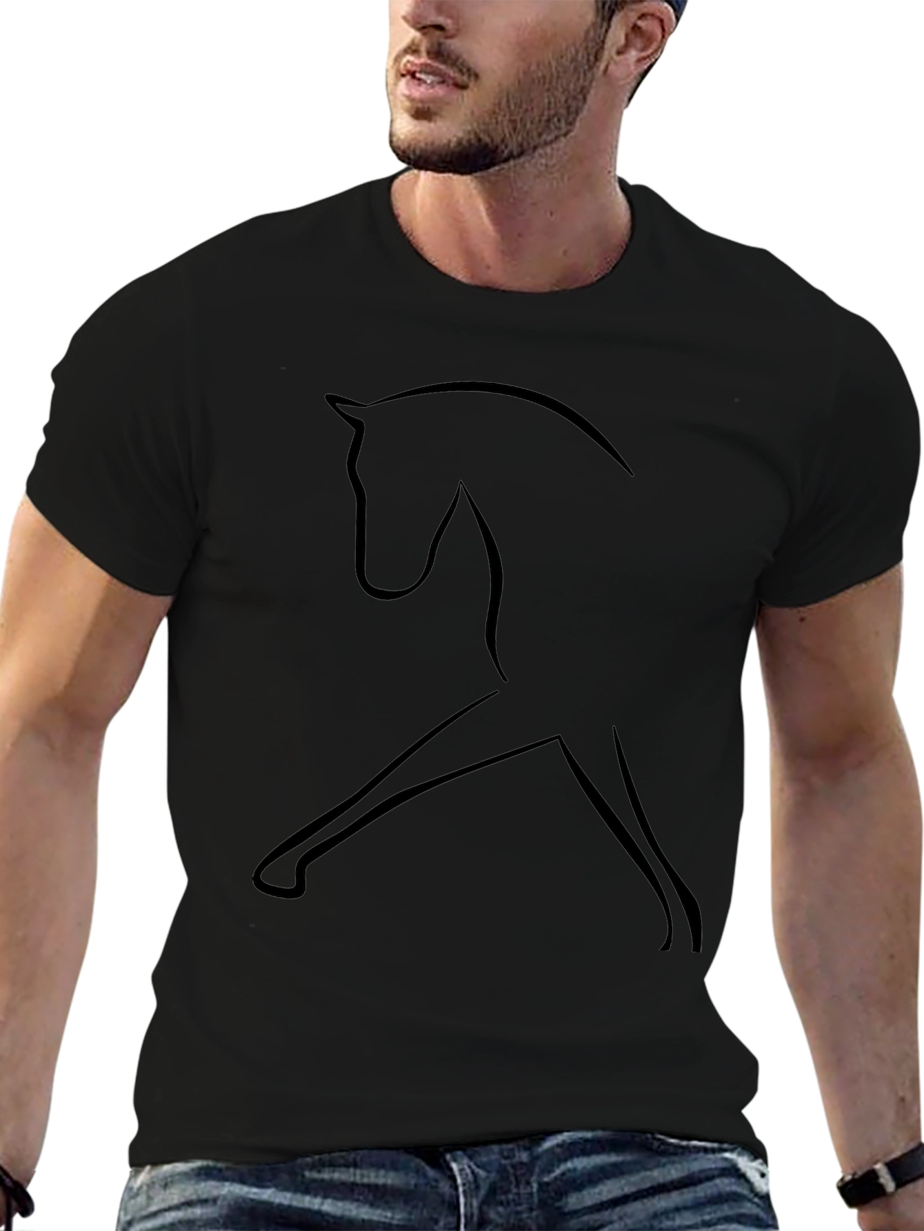 Minimalist Horse Outline Black T-Shirt