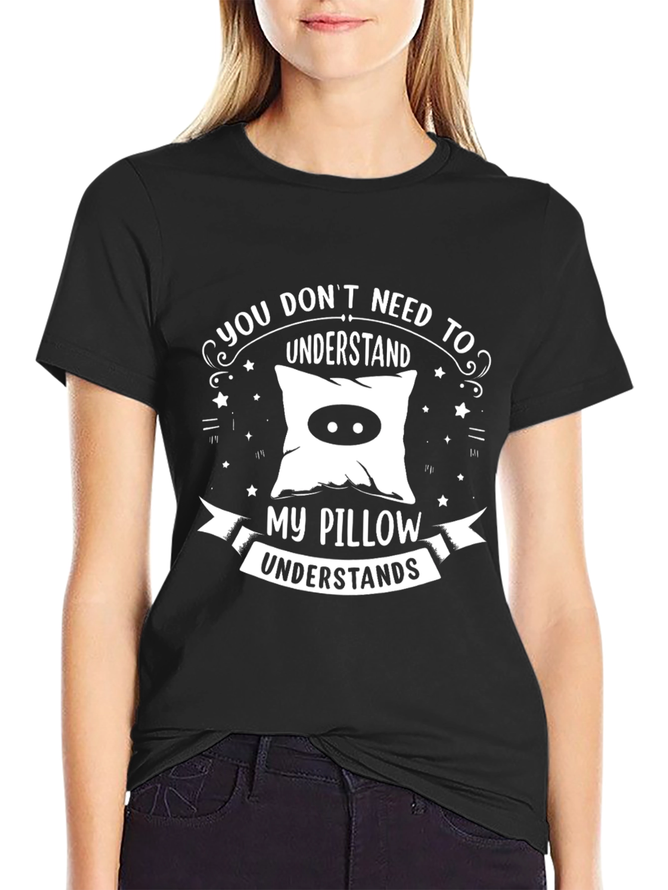 Pillow Understanding Black T-Shirt