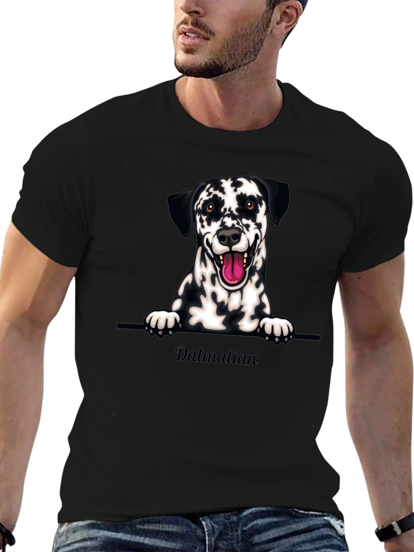Dalmatian Dog Graphic Tee - Black Cotton T-Shirt