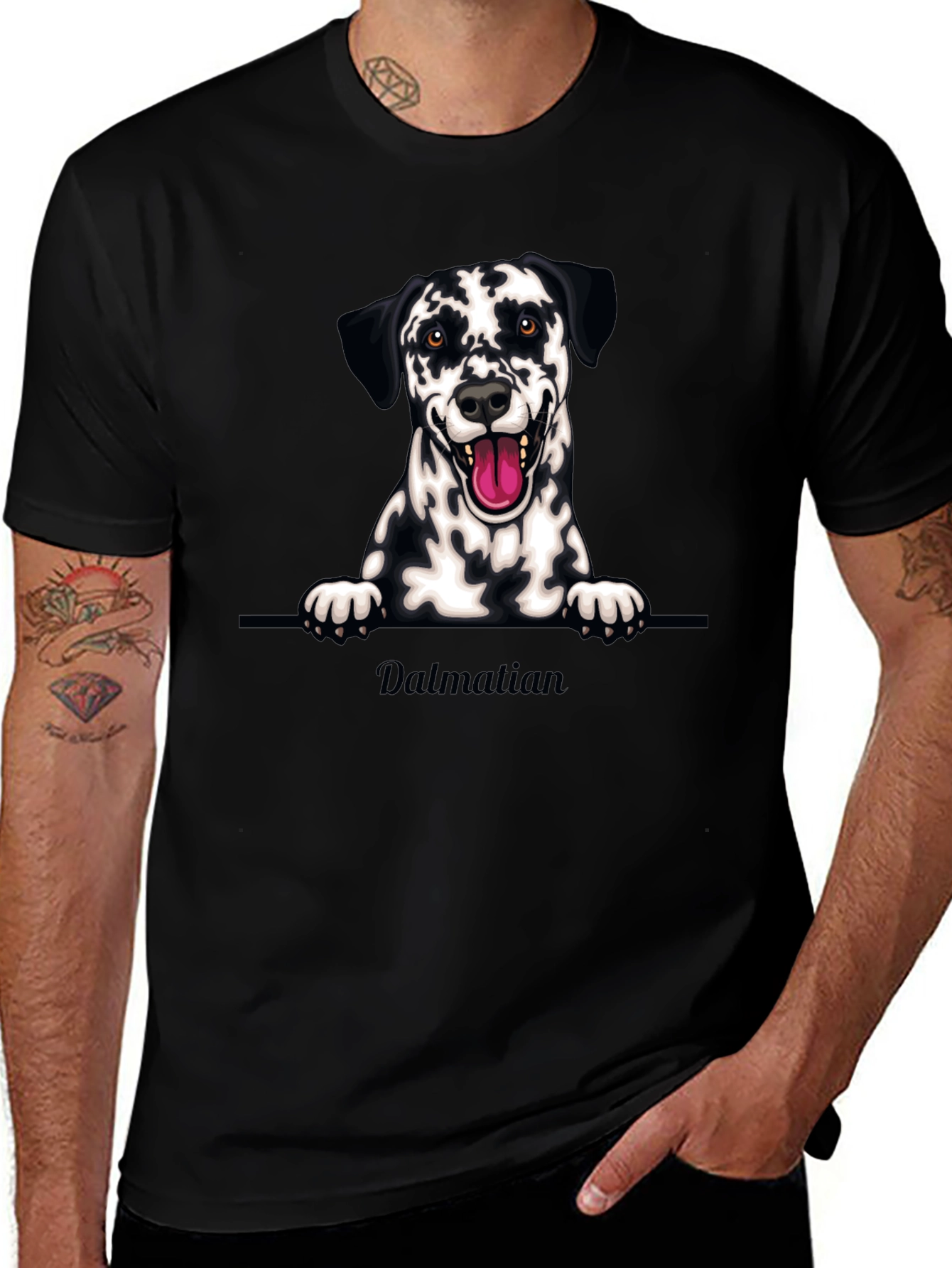 Dalmatian Dog Graphic Tee - Black Cotton T-Shirt