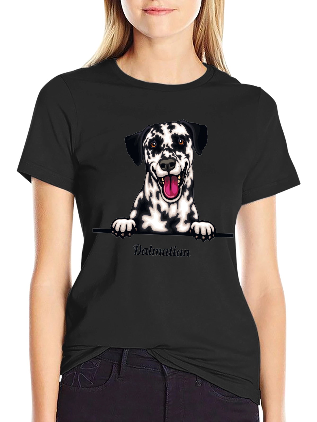 Dalmatian Dog Graphic Tee - Black Cotton T-Shirt