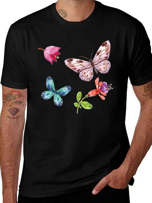 Floral Butterfly Graphic Tee - Black Casual Top