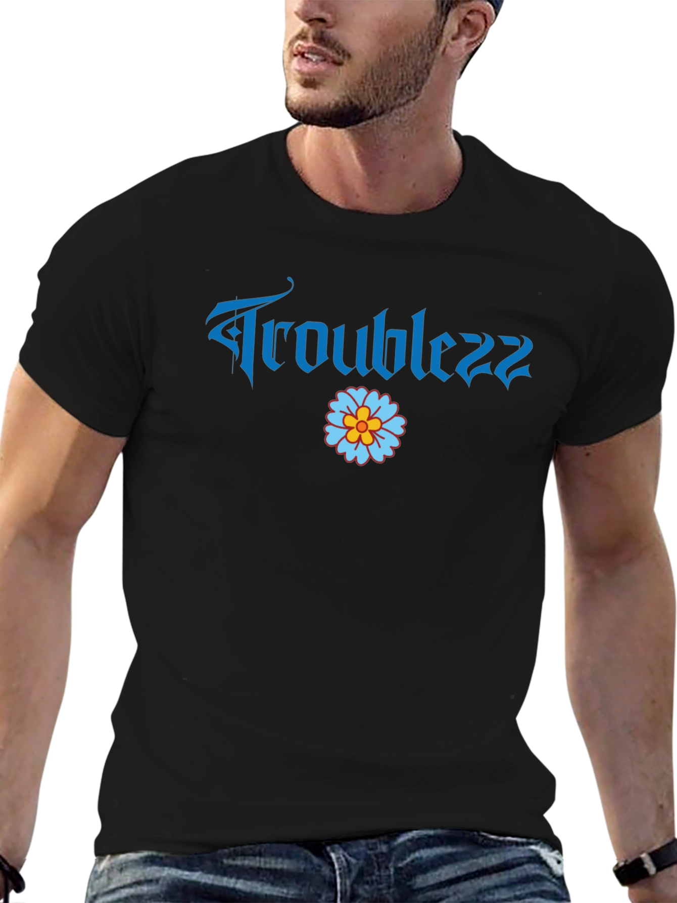 Troublezz Graphic Tee - Black Cotton Casual Shirt