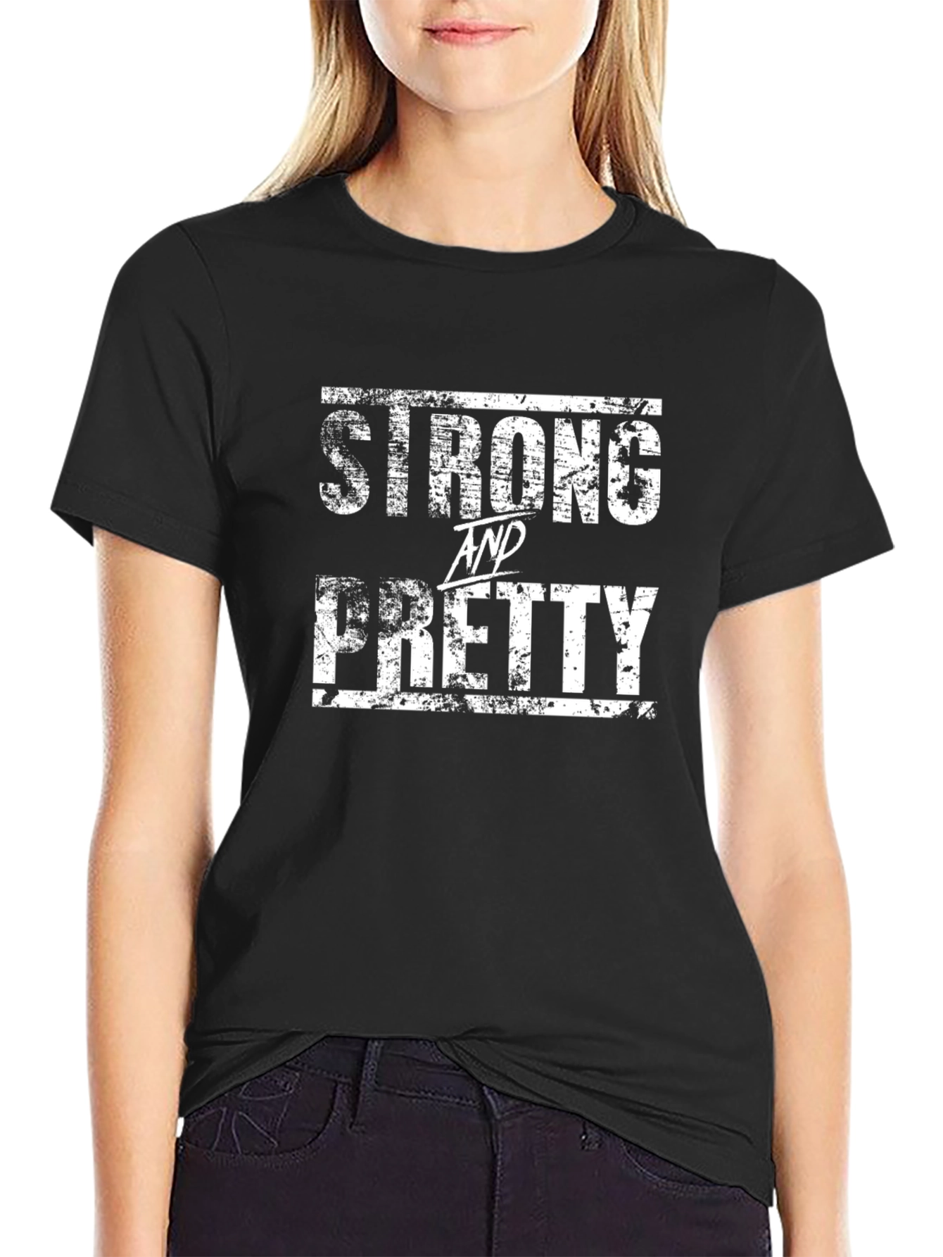 Strong & Pretty Graphic Tee - Black Cotton T-Shirt