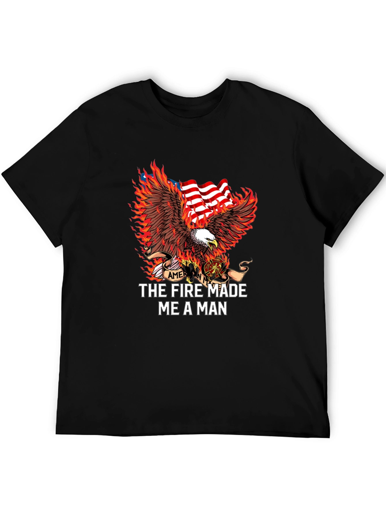 Firefighter Eagle American Flag Graphic T-Shirt