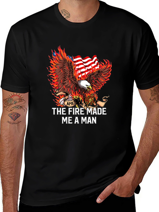 Firefighter Eagle American Flag Graphic T-Shirt