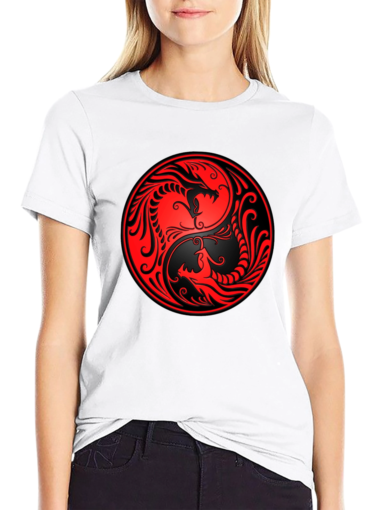 Yin Yang Dragon Graphic Black T-Shirt