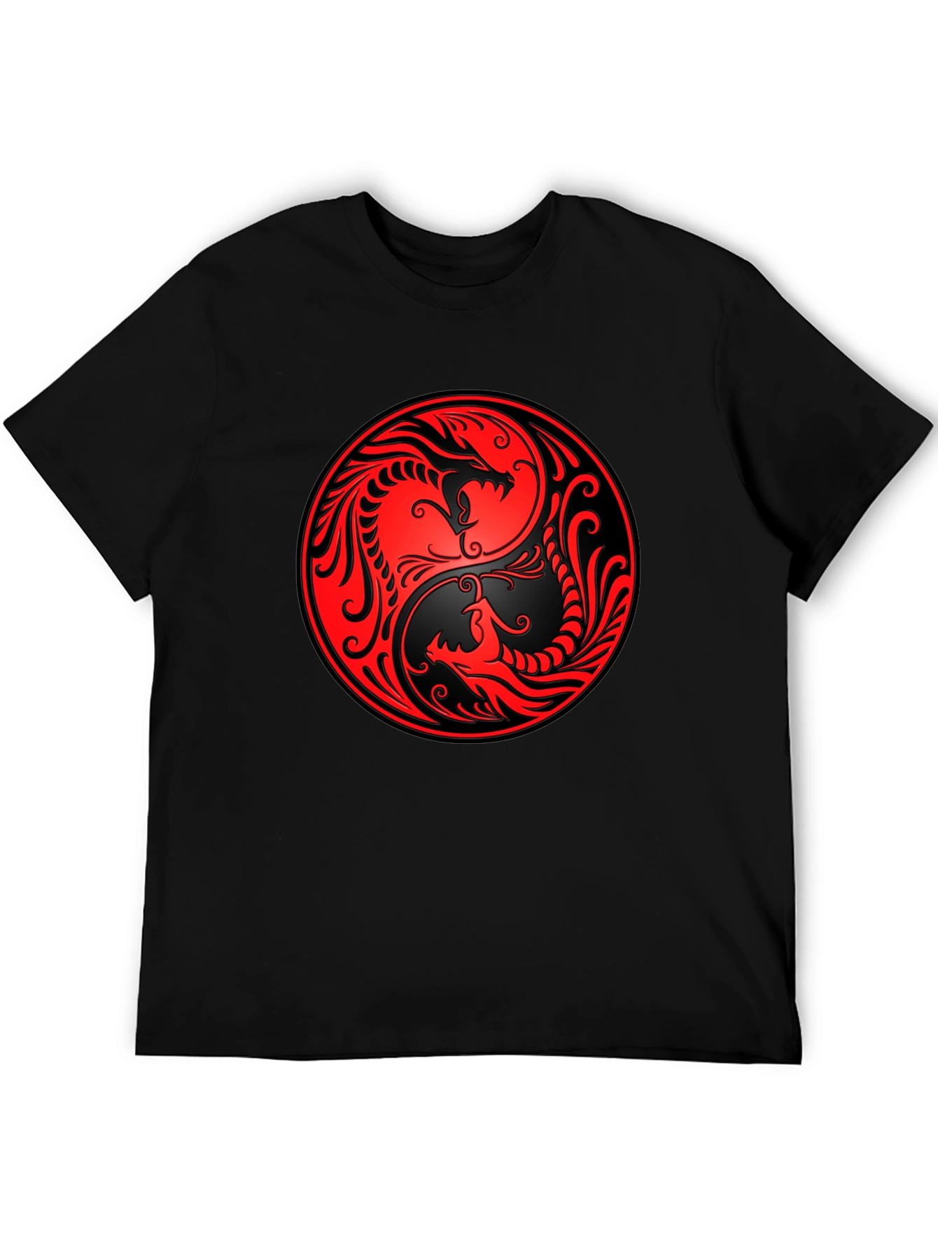 Yin Yang Dragon Graphic Black T-Shirt