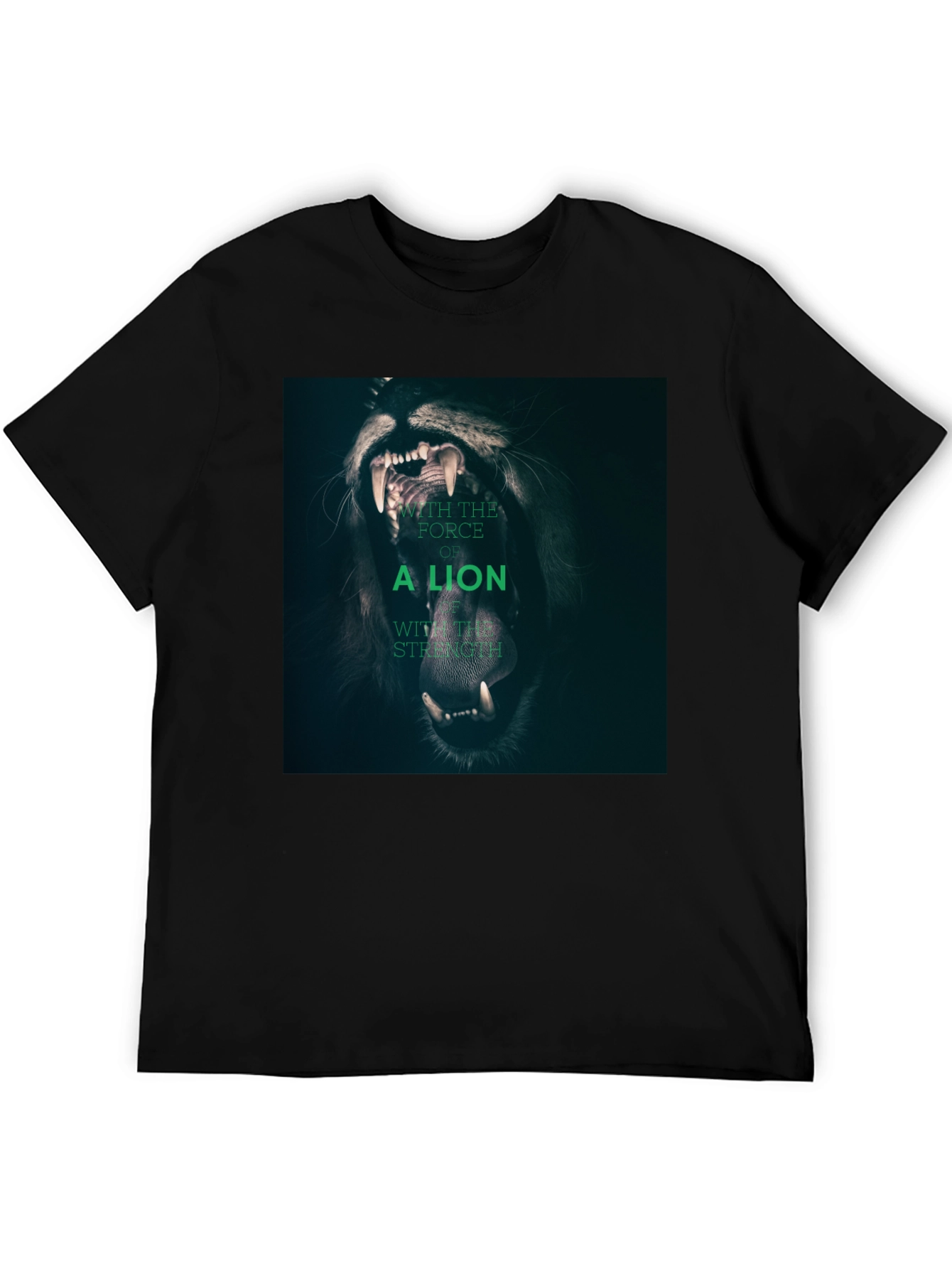 Lion Strength Graphic Tee - Black Cotton T-Shirt
