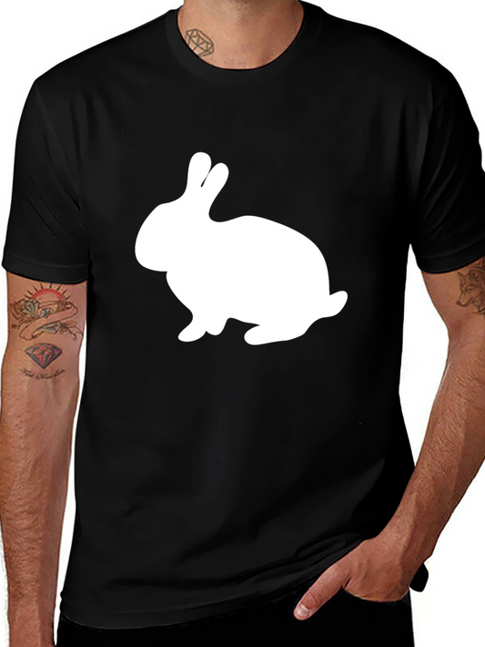 Black T-Shirt with White Rabbit Print - Casual Cotton Tee