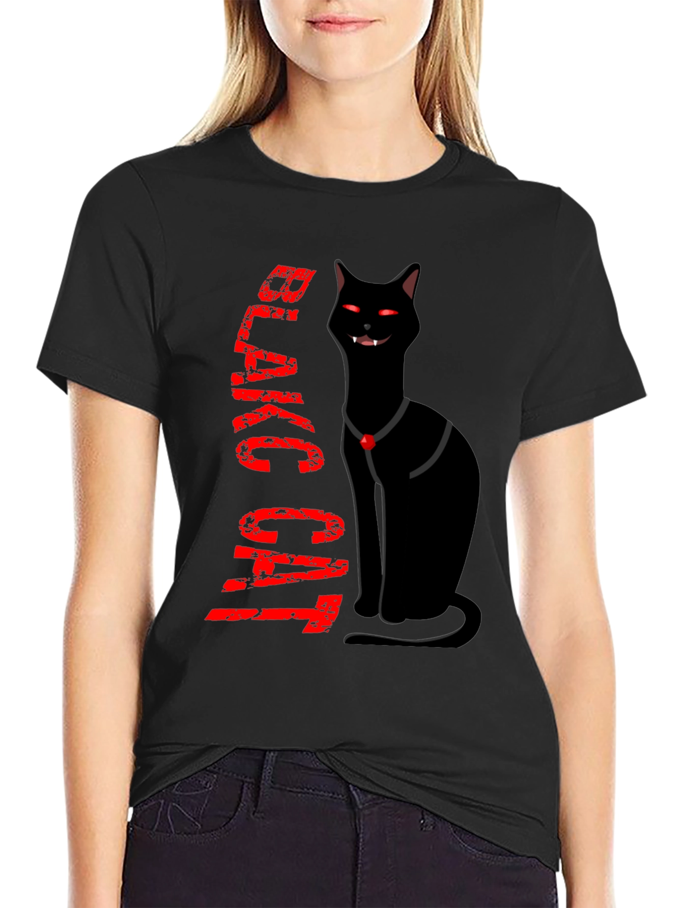 Black Cat Novelty T-Shirt - Halloween Style