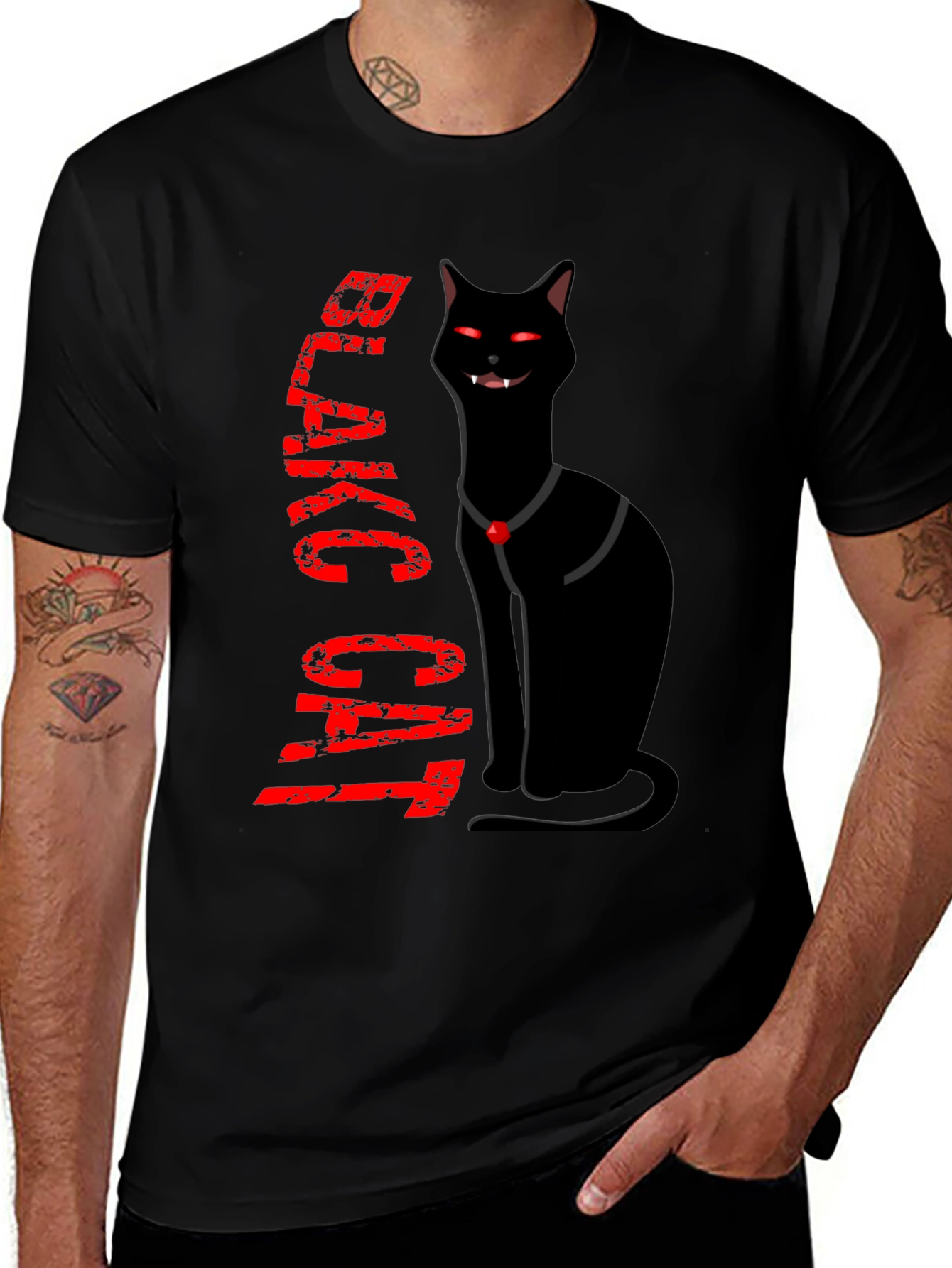 Black Cat Novelty T-Shirt - Halloween Style
