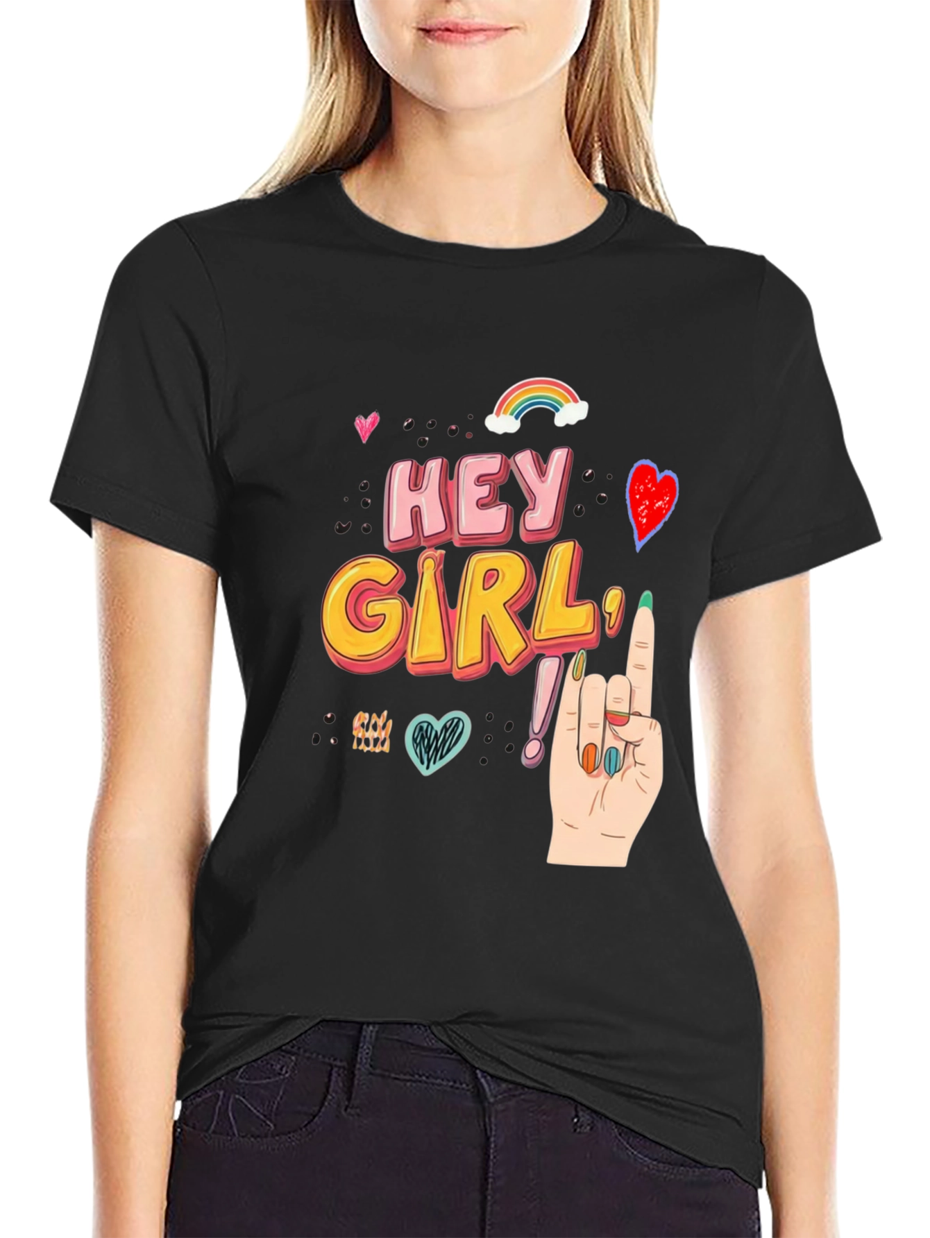 Hey Girl Graphic T-Shirt - Black