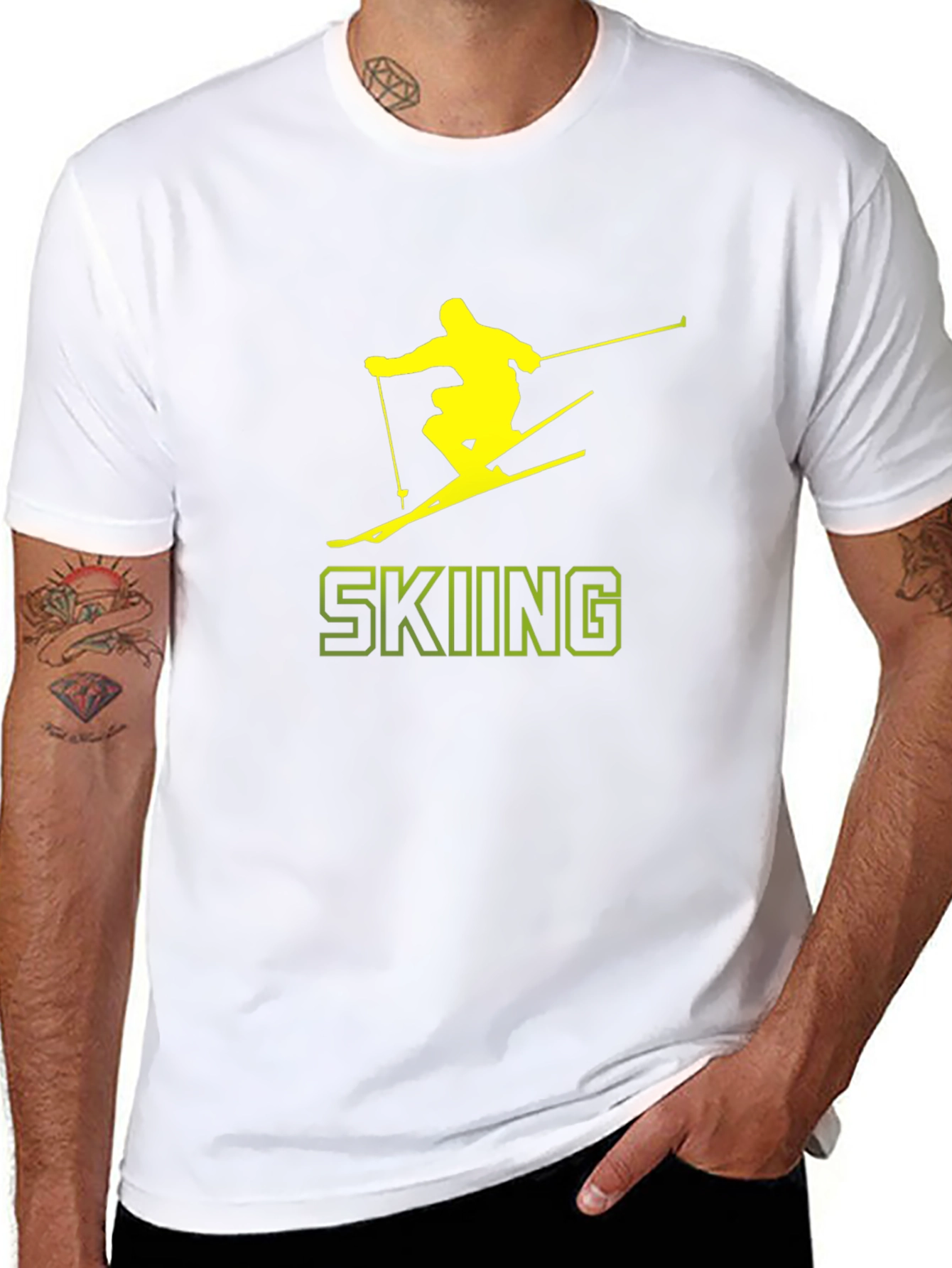 Skiing Graphic Tee - Black Cotton T-Shirt