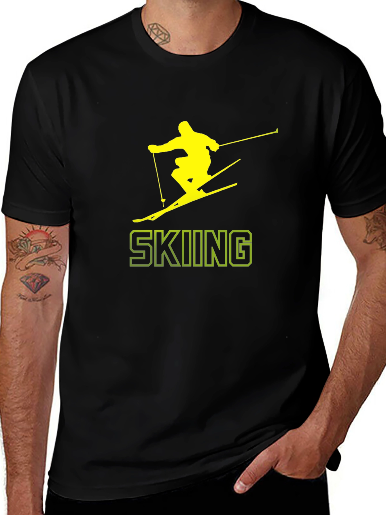 Skiing Graphic Tee - Black Cotton T-Shirt